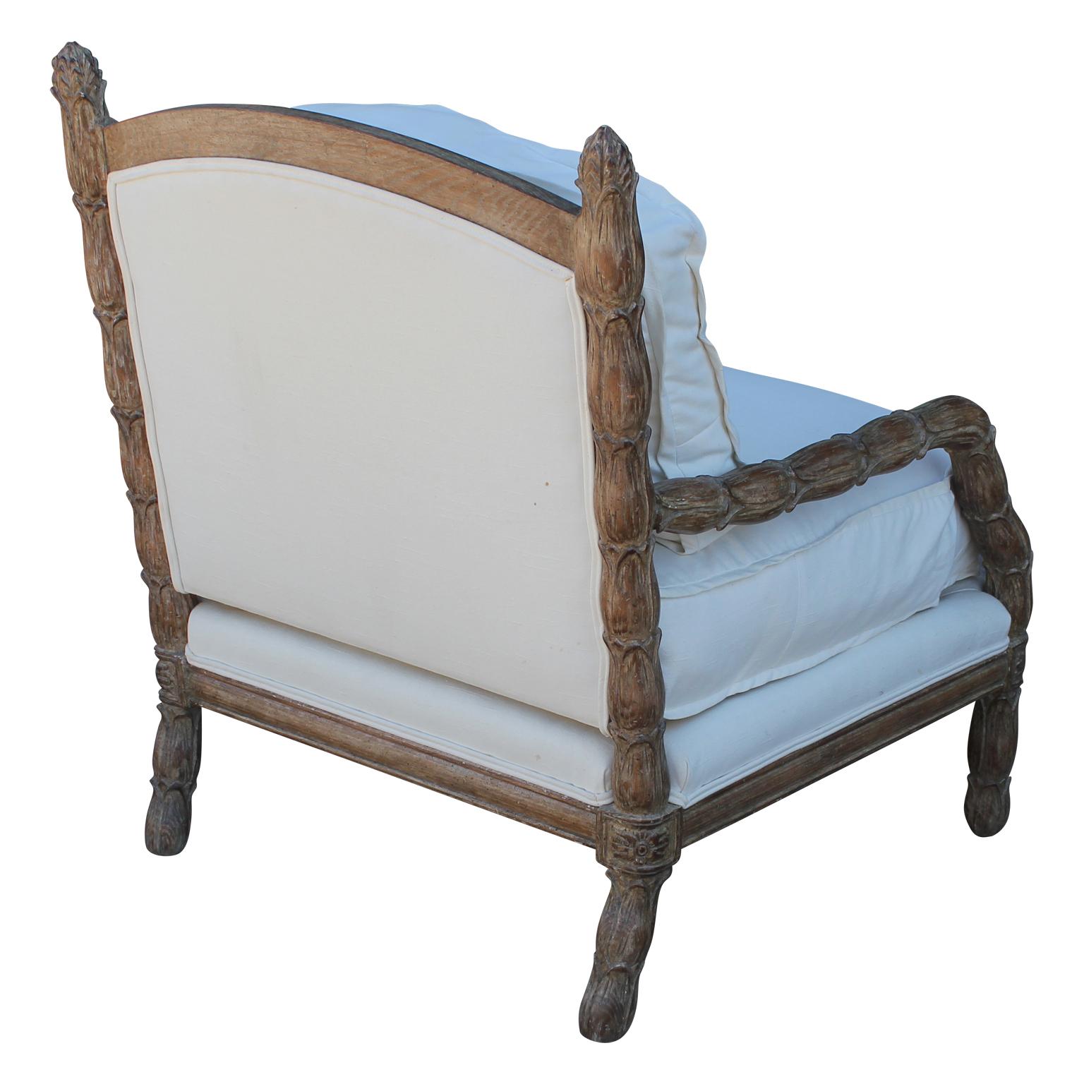 Marge Carson Carved French Style Bergere Chair In Good Condition In Houston, TX