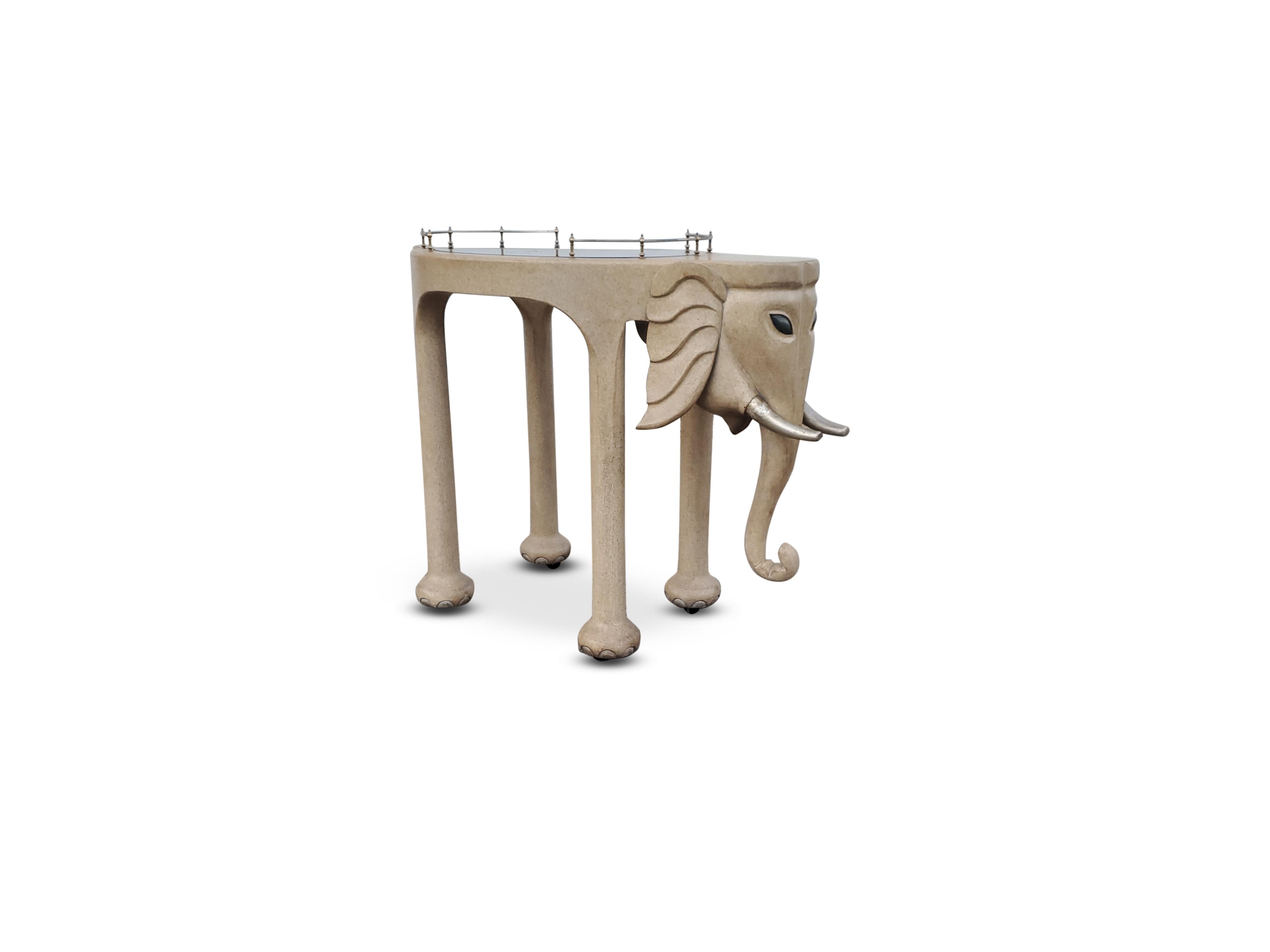 Modern Marge Carson Carved Wood Elephant Bar Cart
