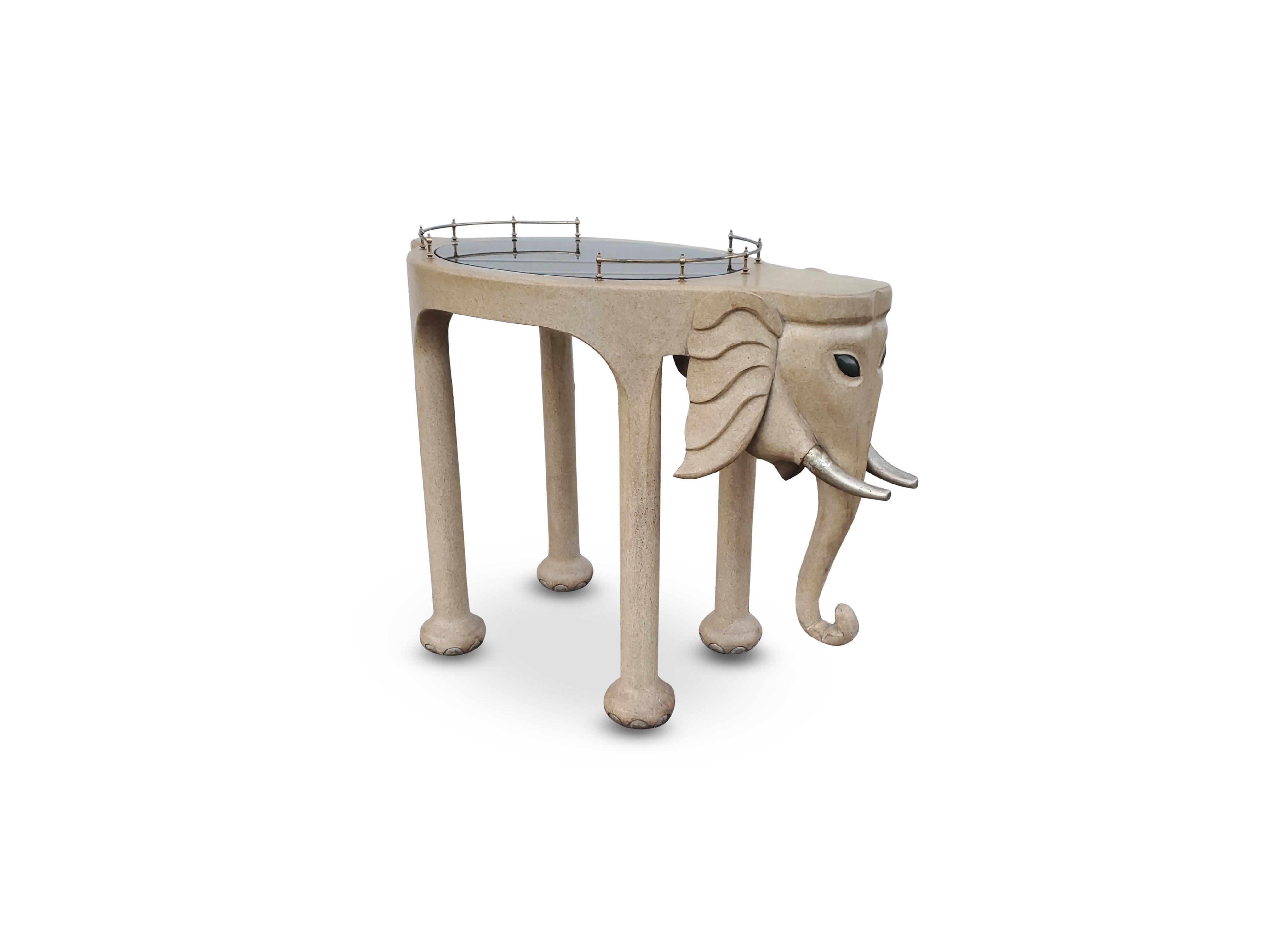 American Marge Carson Carved Wood Elephant Bar Cart