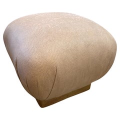 Marge Carson for John Stuart Brass and Nubuck Leather Upholstered Ottoman