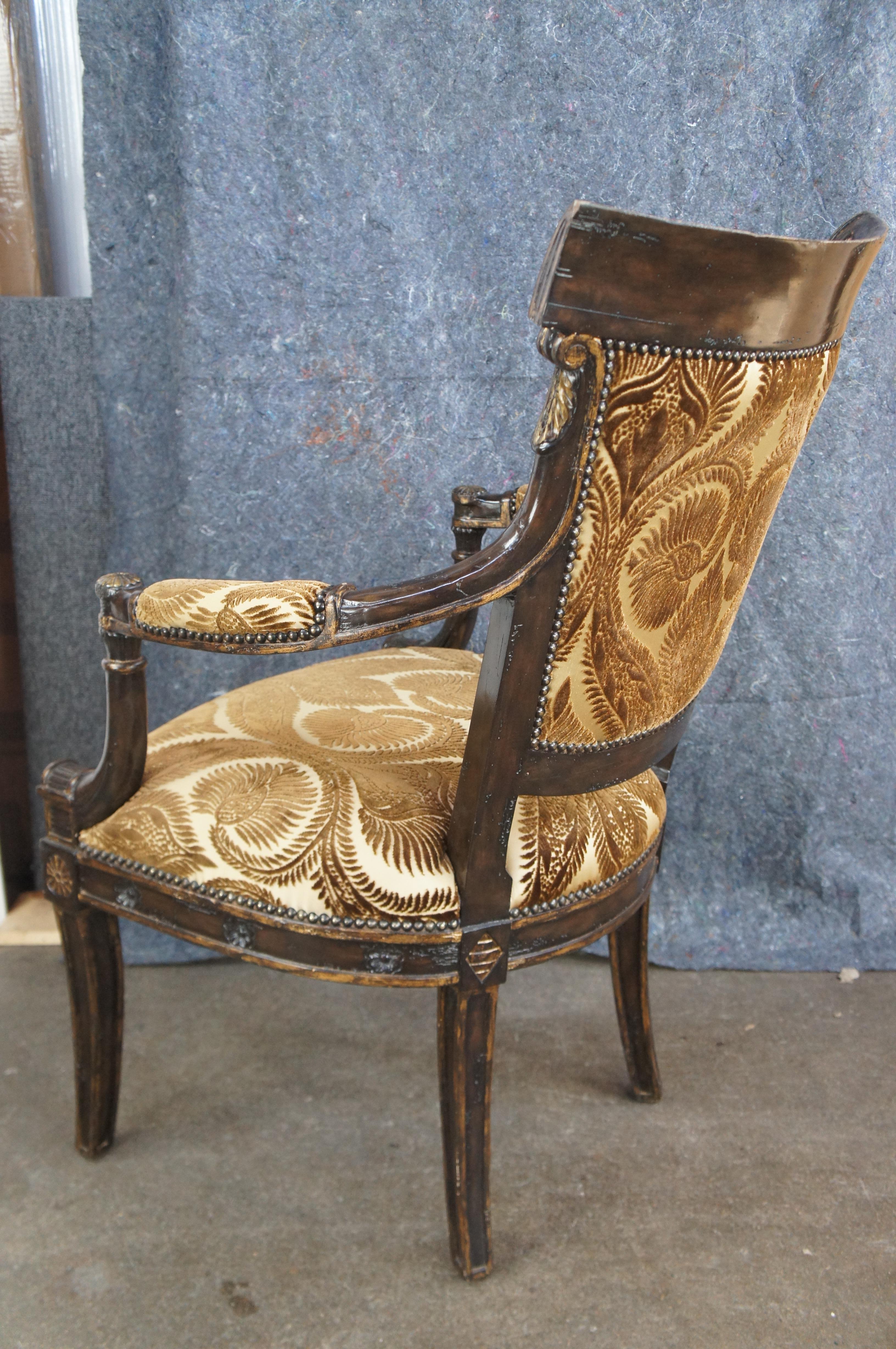 Marge Carson French Empire Regency Style Gold Upholstered Library Arm Chair For Sale 5