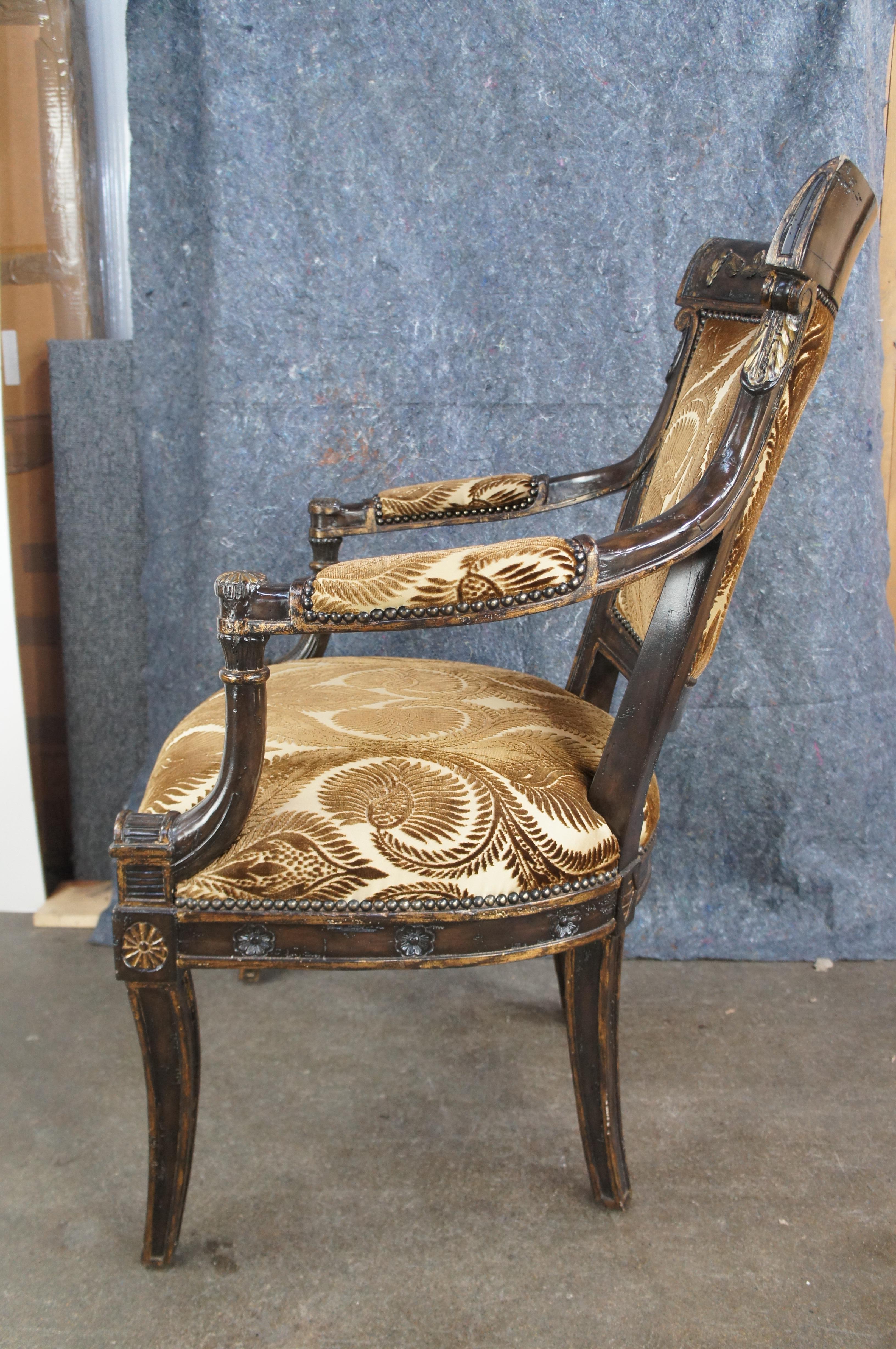 Marge Carson French Empire Regency Style Gold Upholstered Library Arm Chair For Sale 6