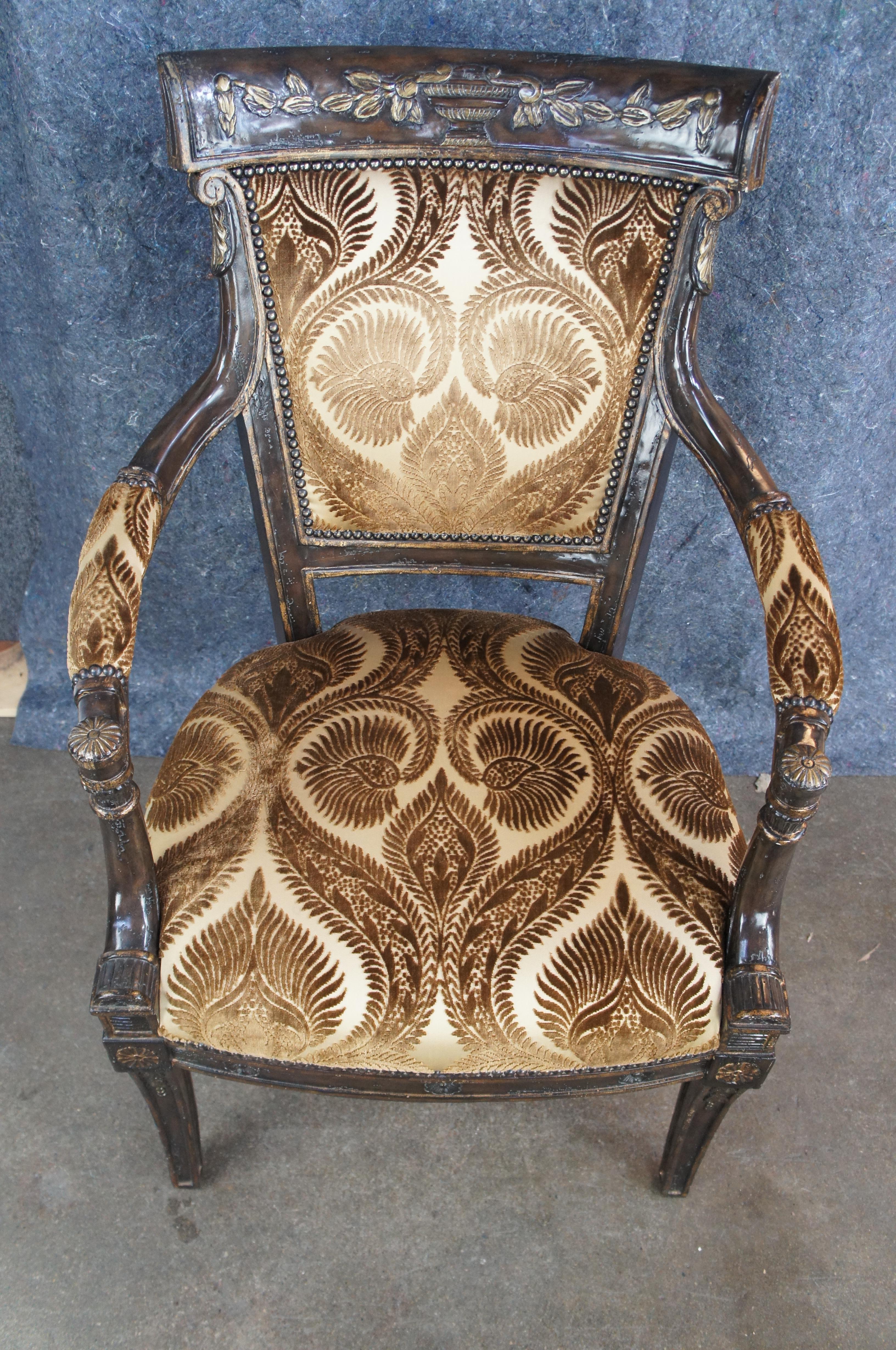 20th Century Marge Carson French Empire Regency Style Gold Upholstered Library Arm Chair For Sale