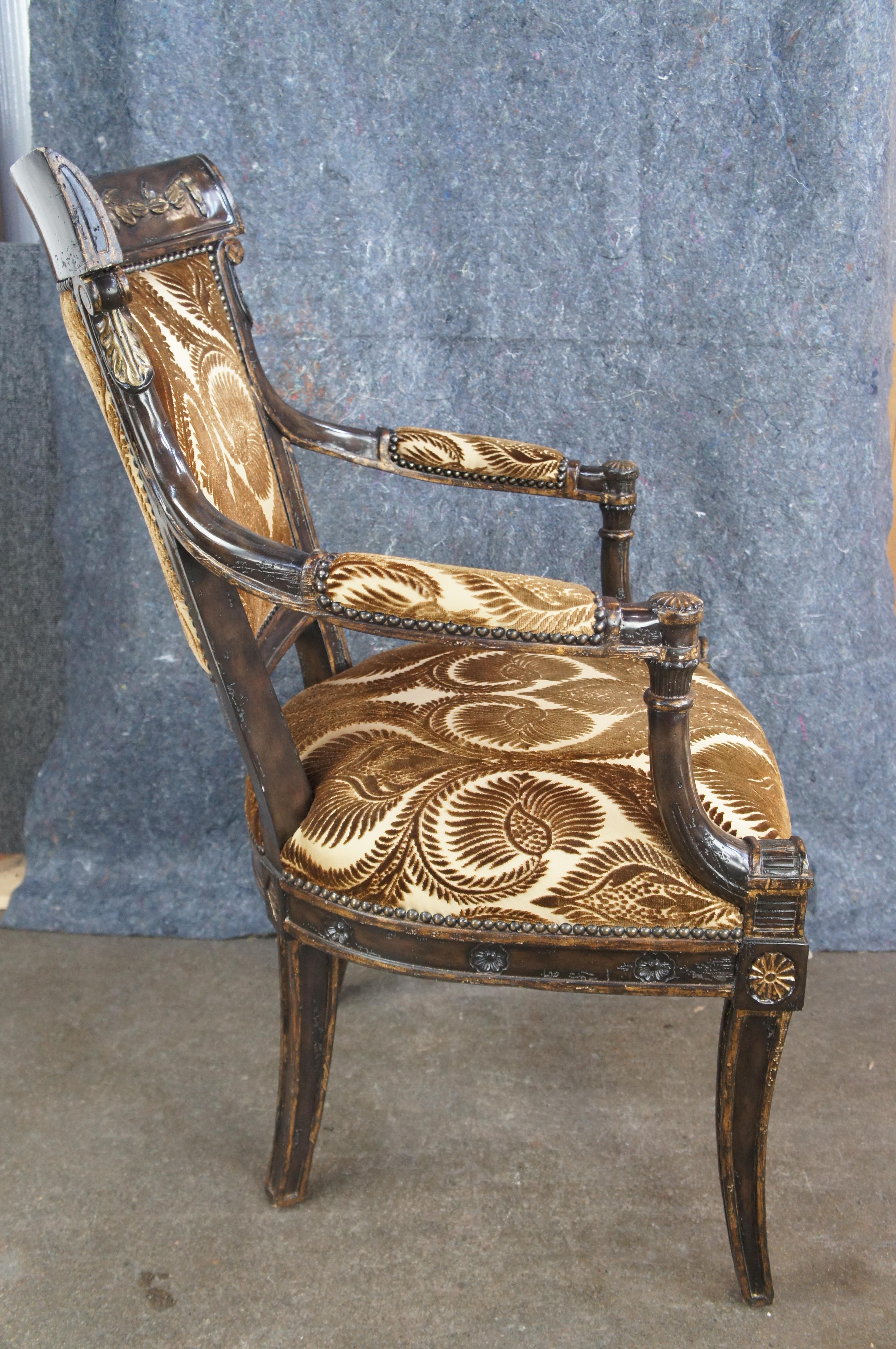 Marge Carson French Empire Regency Style Gold Upholstered Library Arm Chair For Sale 3