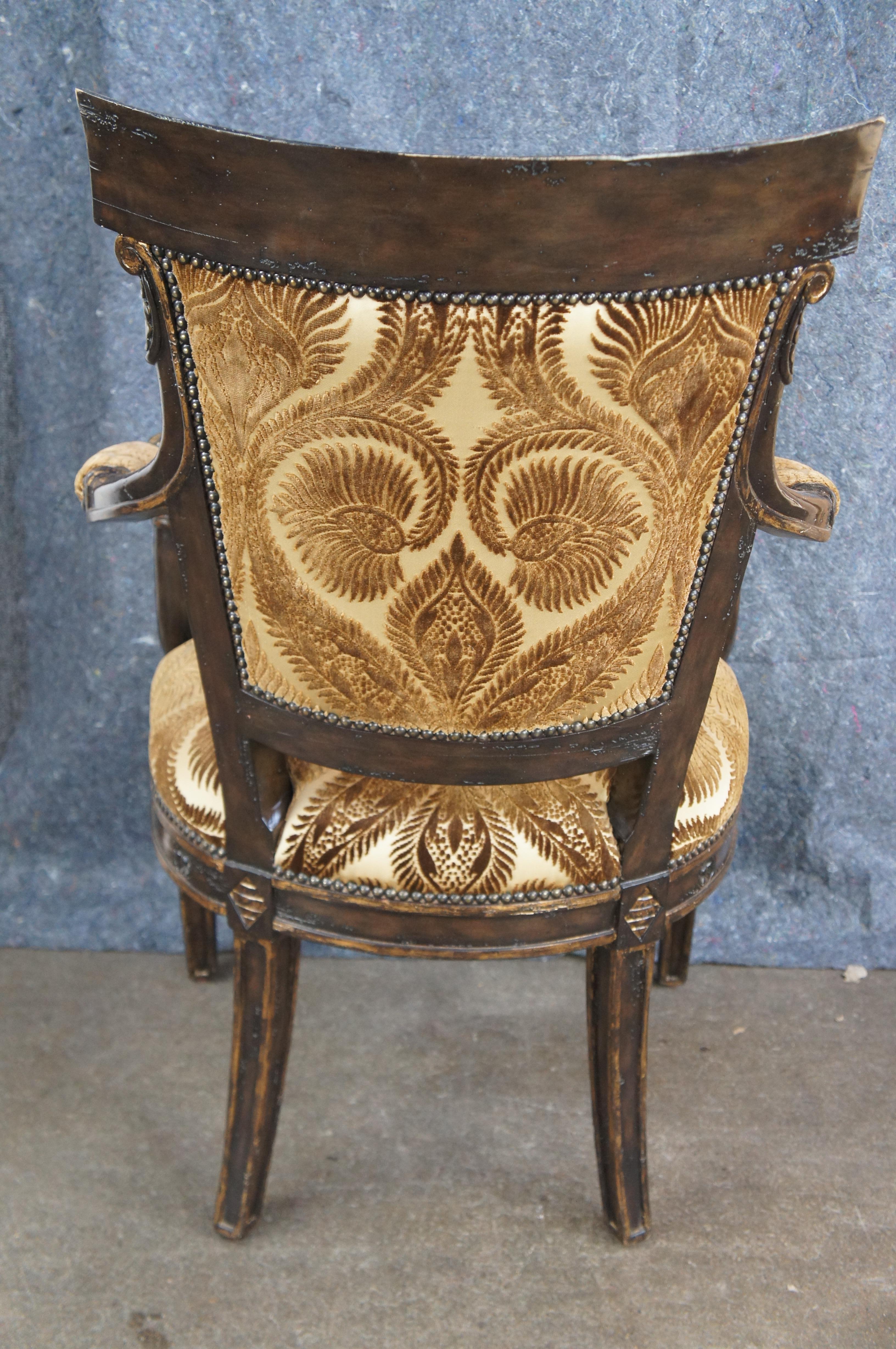 Marge Carson French Empire Regency Style Gold Upholstered Library Arm Chair For Sale 4