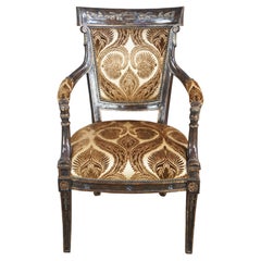 Fauteuil de bibliothèque de style Empire Regency français tapissé d'or Marge Carson