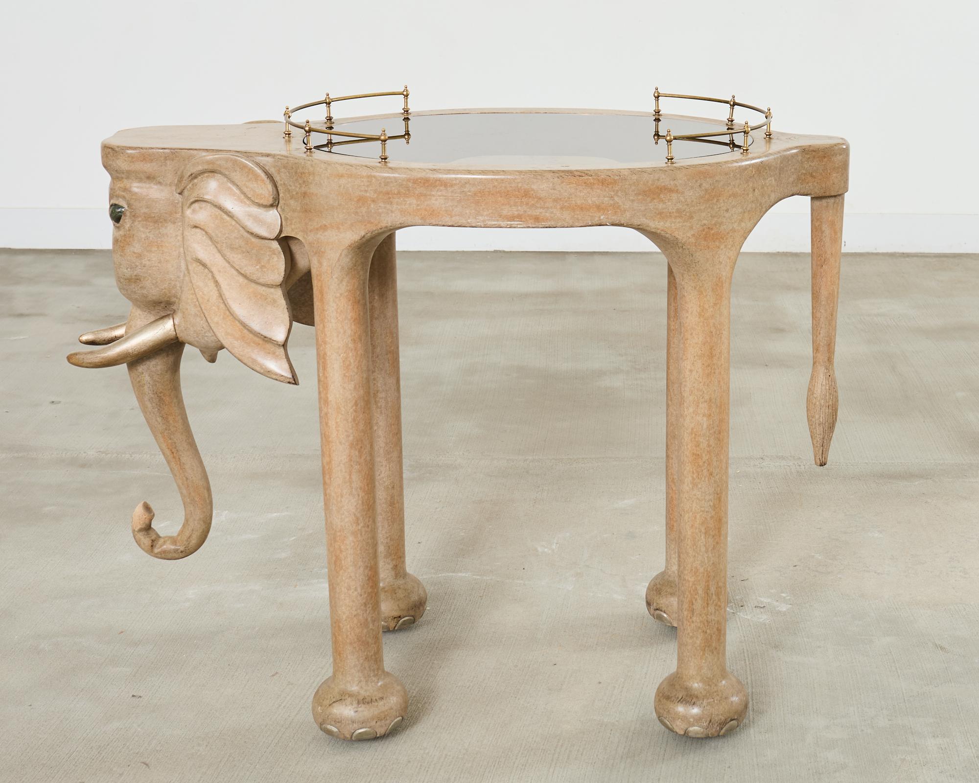 Marge Carson Hollywood Regency Elephant Bar Cart In Good Condition For Sale In Rio Vista, CA