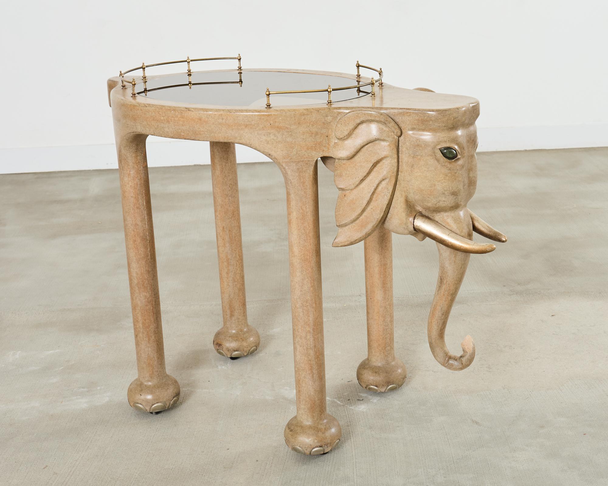 20th Century Marge Carson Hollywood Regency Elephant Bar Cart For Sale