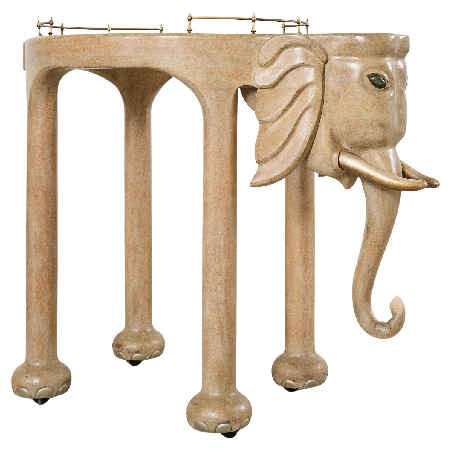 Marge Carson Hollywood Regency Elephant Bar Cart For Sale