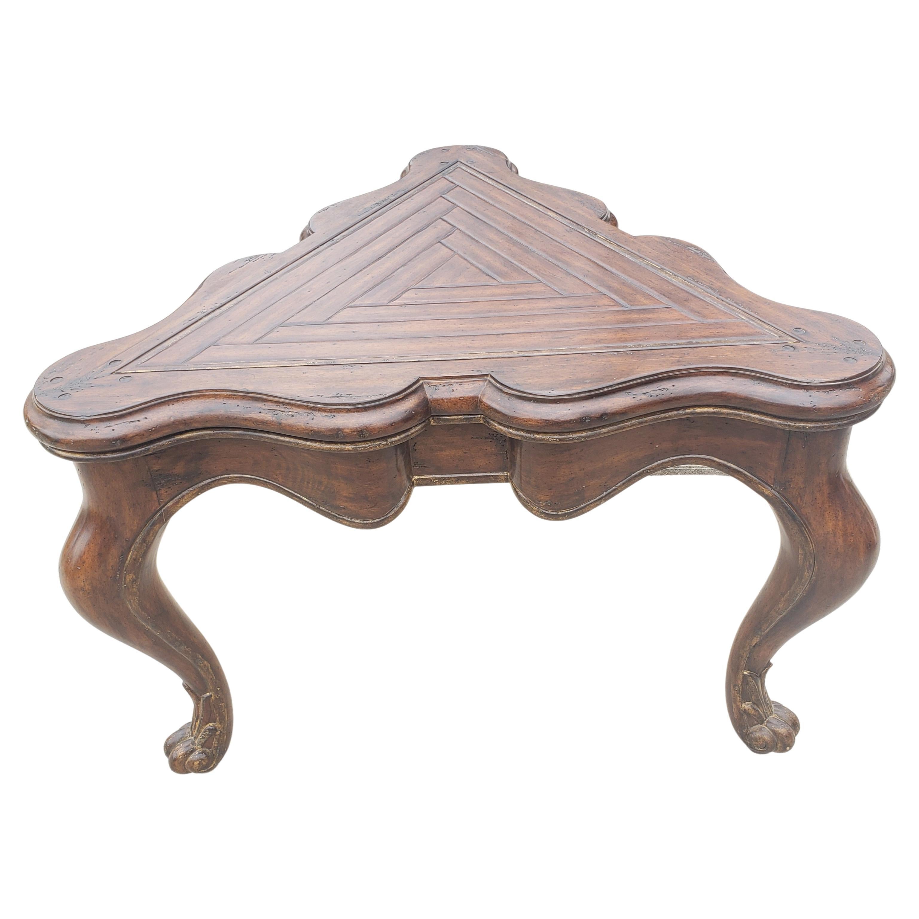 Marge Carson Mahogany Loire Serpentine Triangular Side Cocktail Center Table For Sale 3