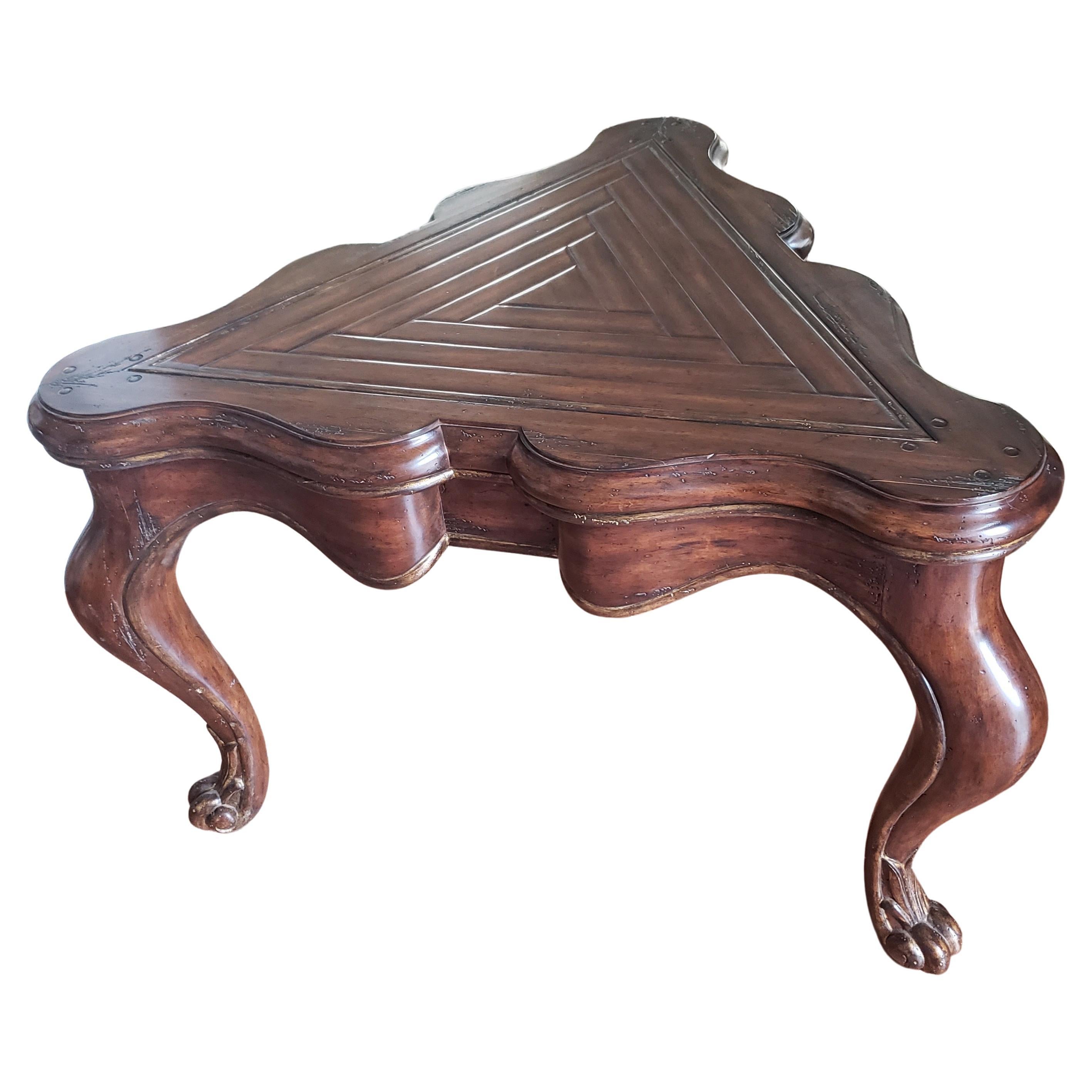 Woodwork Marge Carson Mahogany Loire Serpentine Triangular Side Cocktail Center Table For Sale