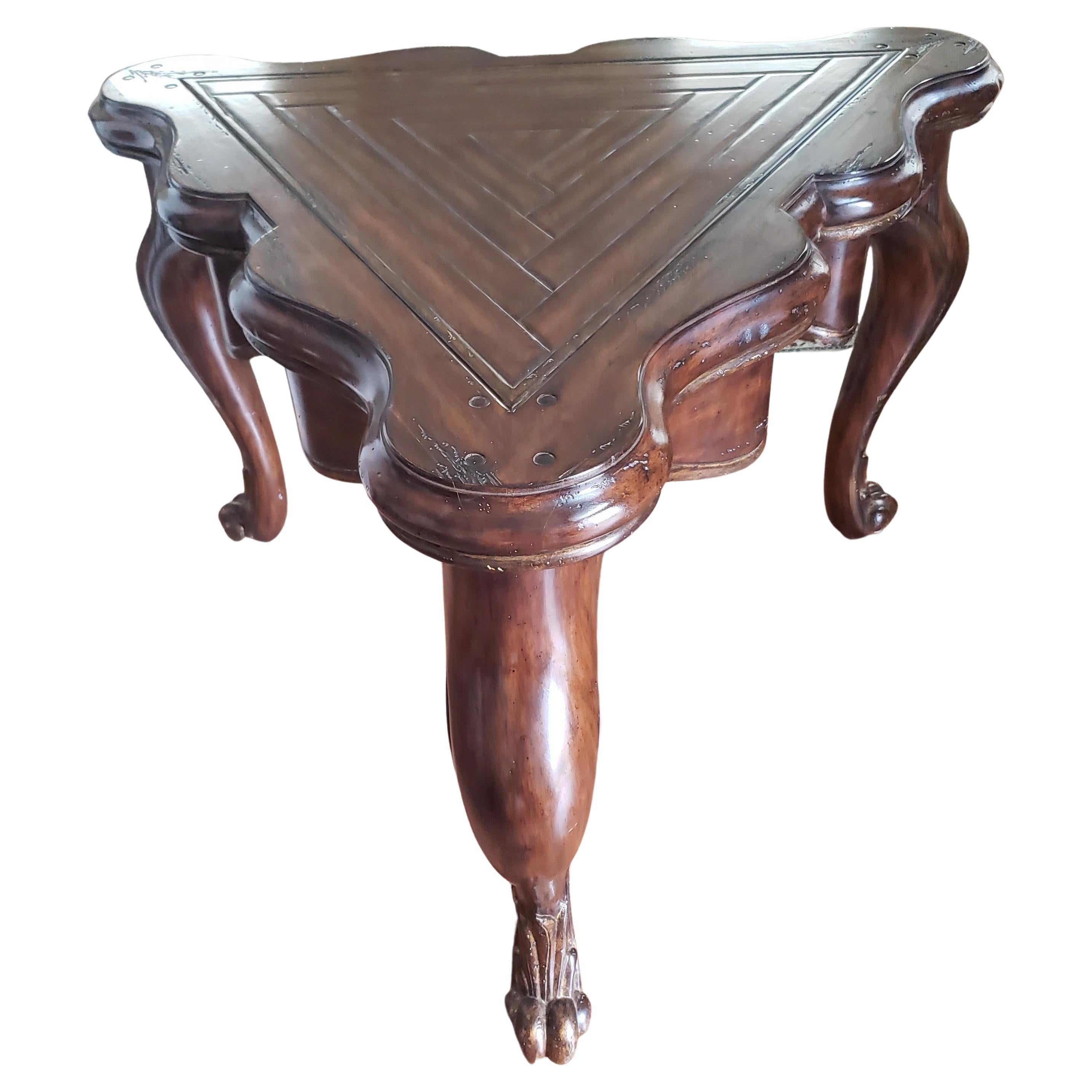 Marge Carson Mahogany Loire Serpentine Triangular Side Cocktail Center Table For Sale 2