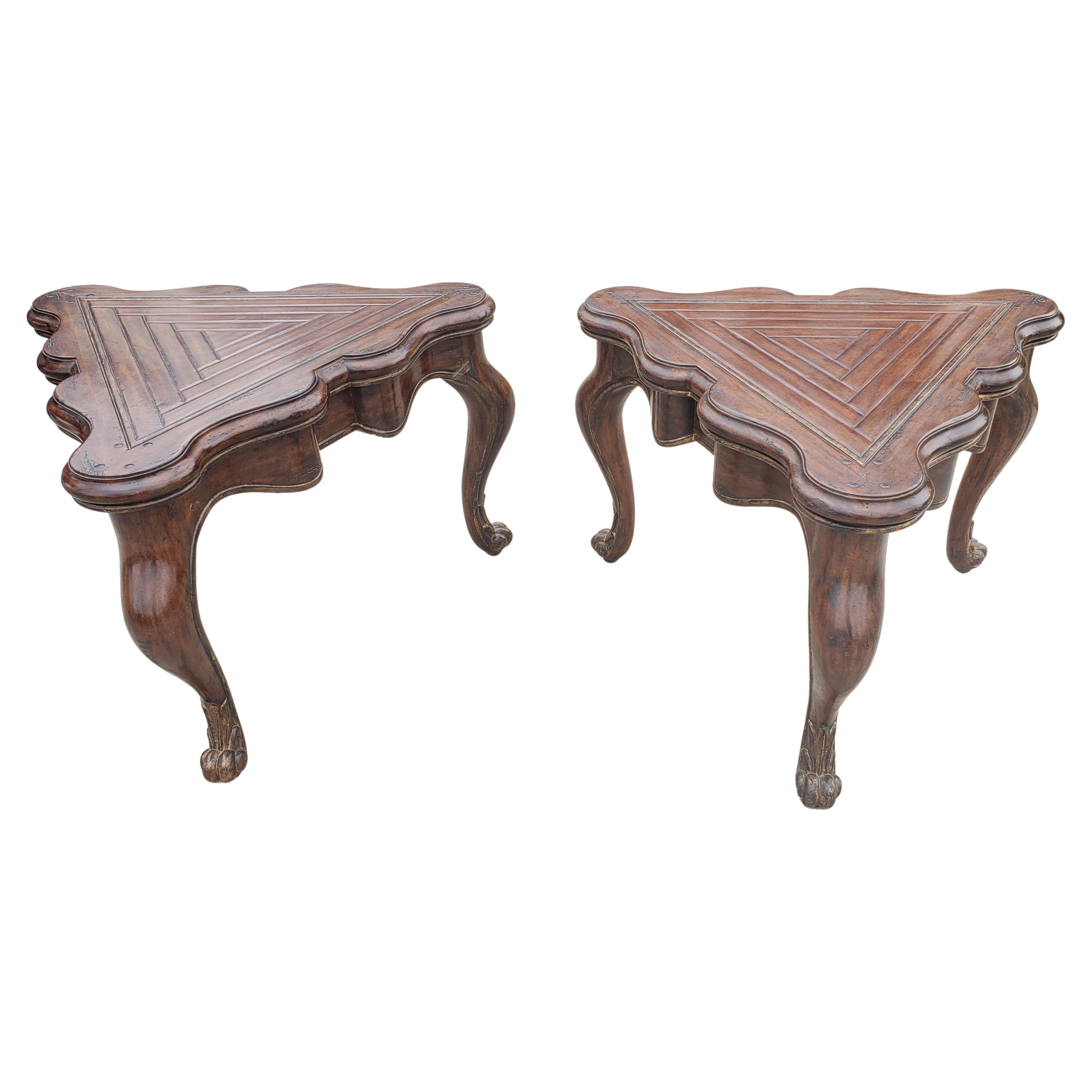 Marge Carson Mahogany Loire Serpentine Triangular Side Cocktail Center