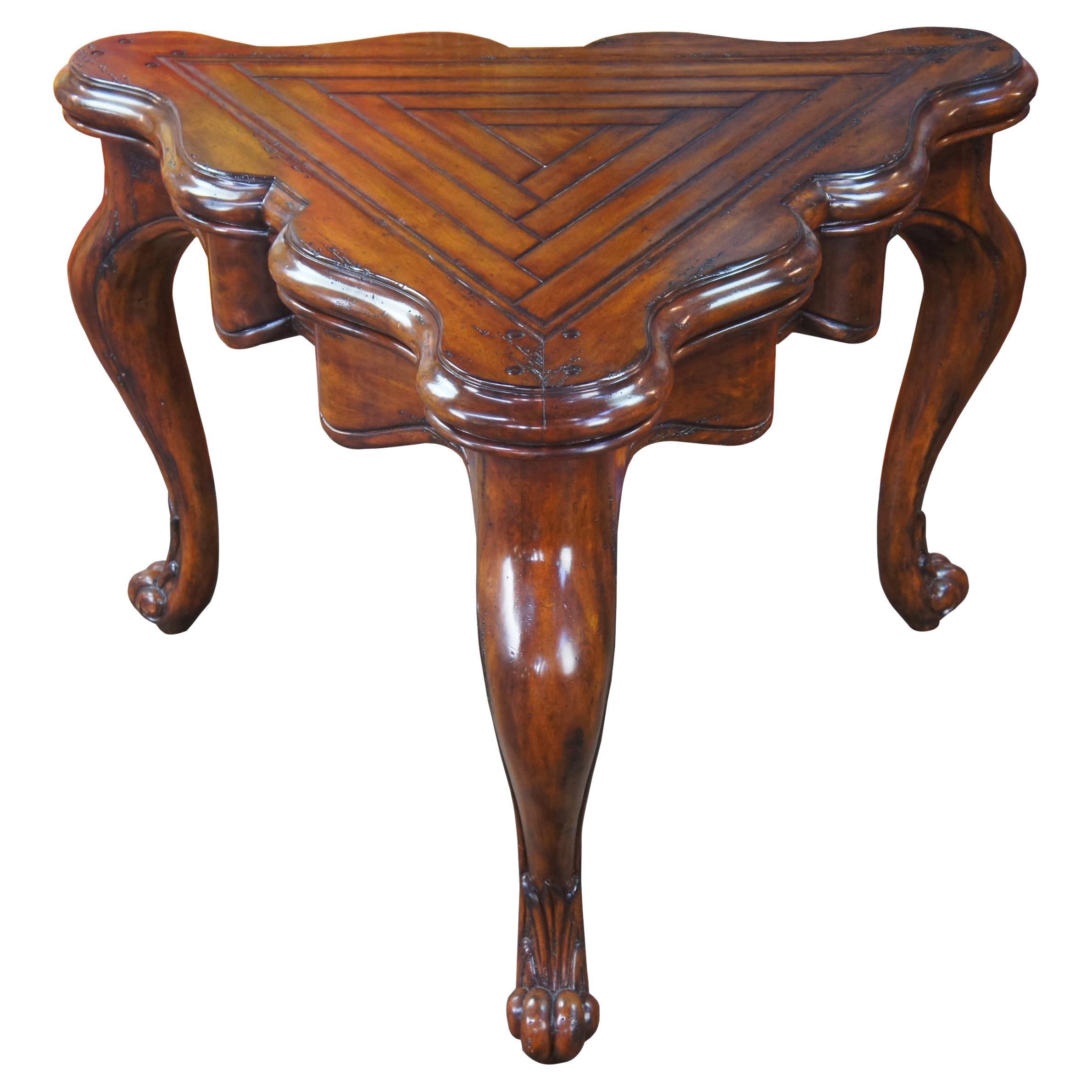 Marge Carson Mahogany Loire Serpentine Triangular Side Console Center Table