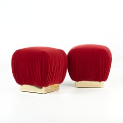 Marge Carson Mid-Century Brass Souffle Poof Ottoman, Pair