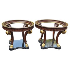 Marge Carson Neoclassical Fruitwood and Partial Gilt Glass Top Center Table