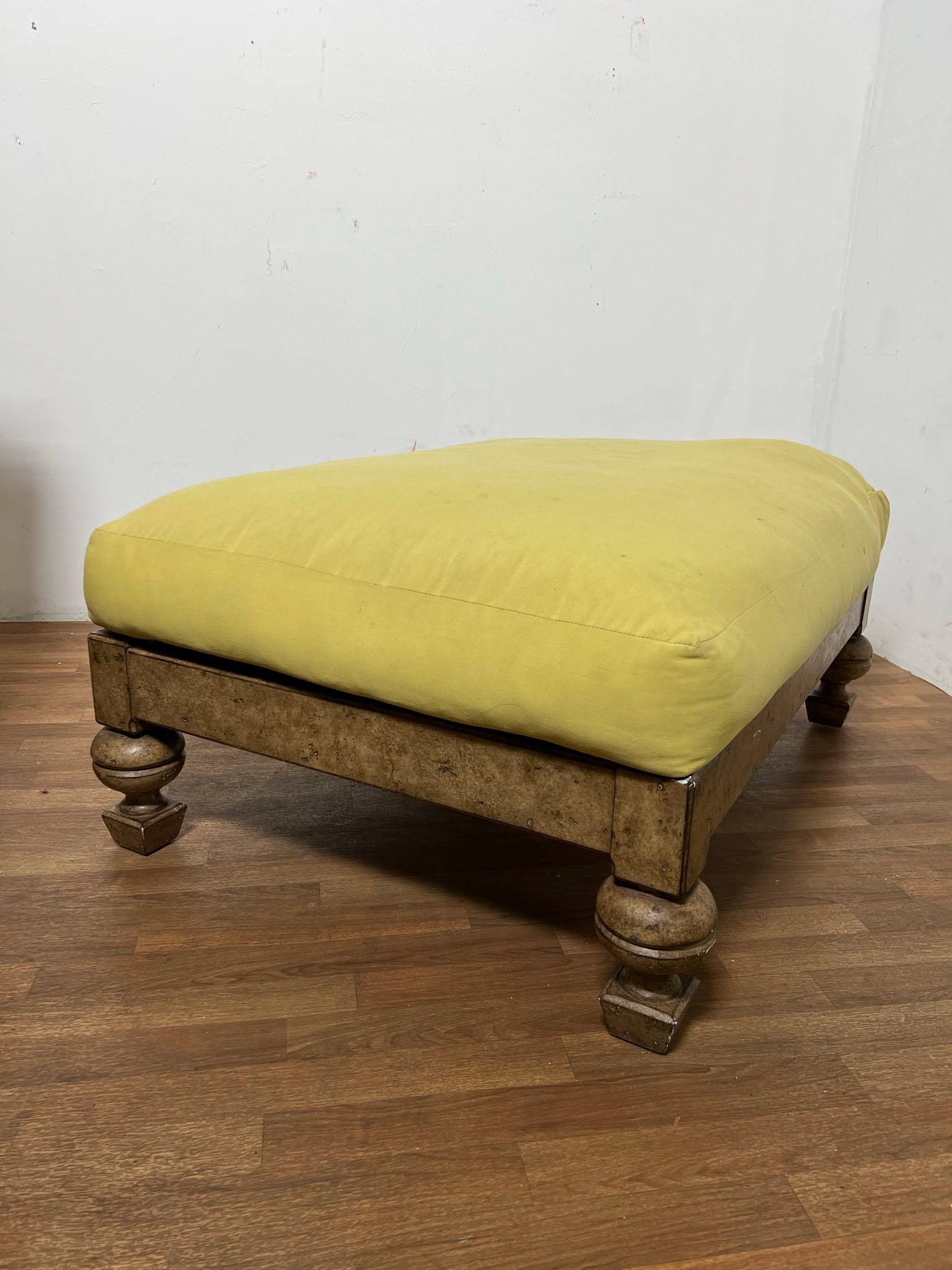 Marge Carson Oversized Burl Wood and Cane Lounge With Ottoman Circa 1980s For Sale 5
