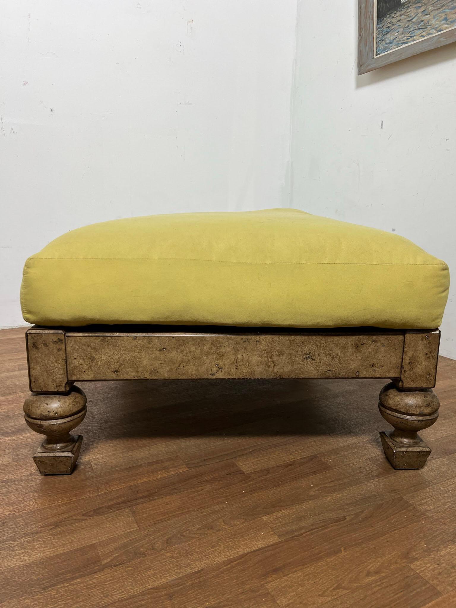 Marge Carson Oversized Burl Wood and Cane Lounge With Ottoman Circa 1980s For Sale 6