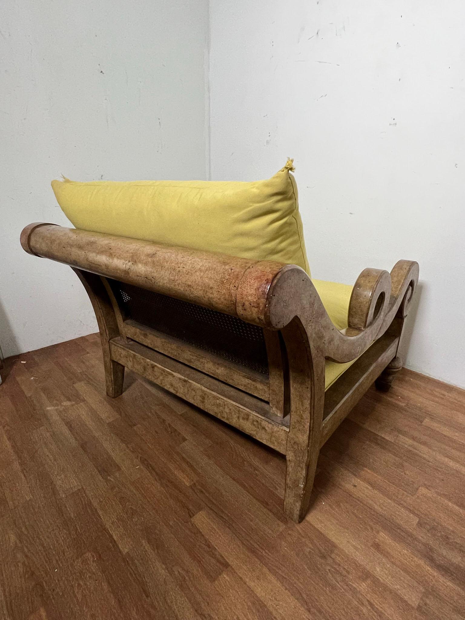 Marge Carson Oversized Burl Wood and Cane Lounge With Ottoman Circa 1980s For Sale 1
