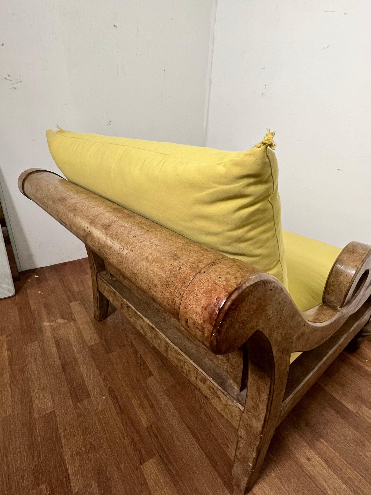 Marge Carson Oversized Burl Wood and Cane Lounge With Ottoman Circa 1980s For Sale 2