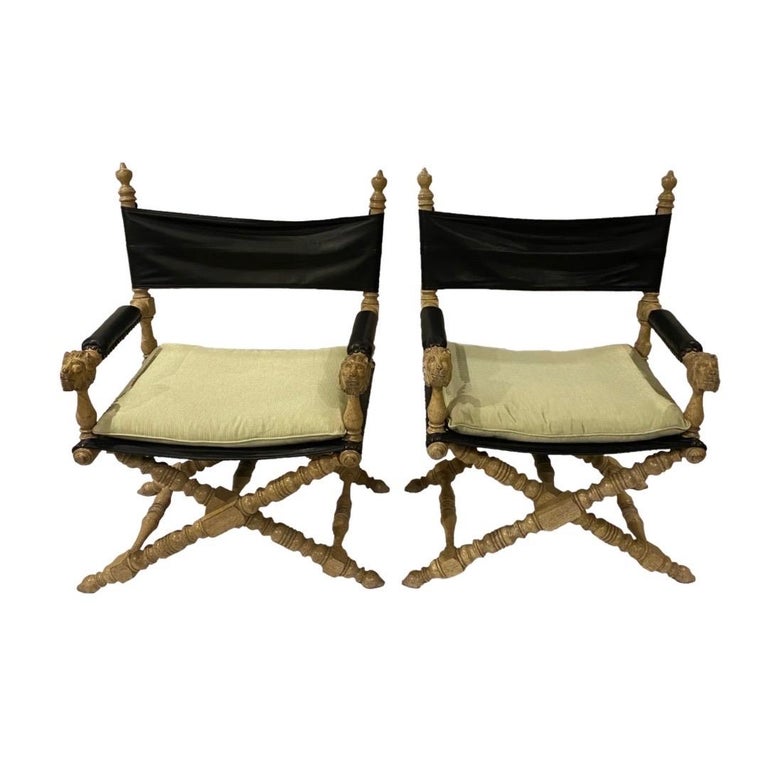 Marge Carson Pair of Campaign Chairs For Sale at 1stDibs