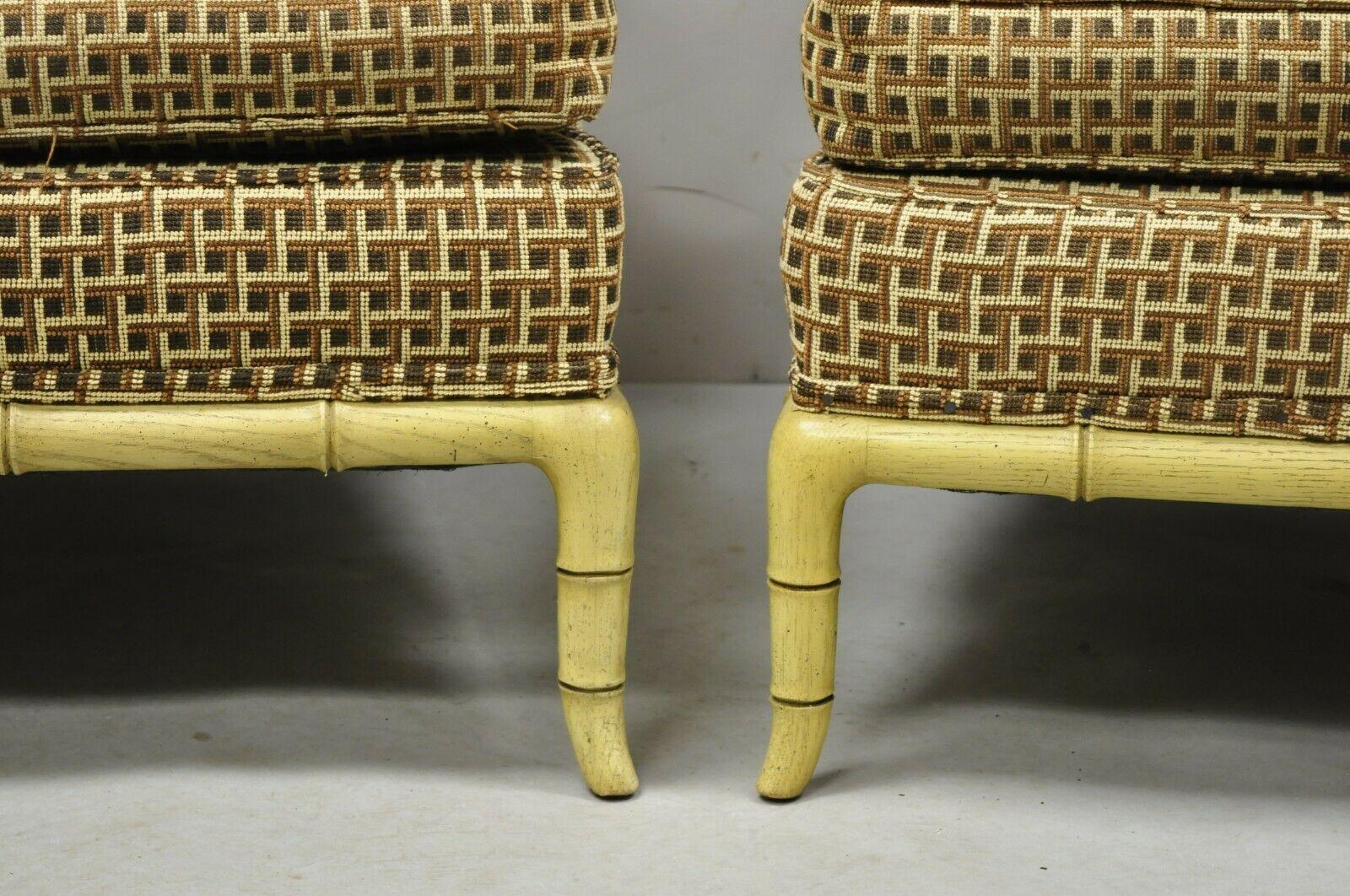 20th Century Marge Carson Vintage Faux Bamboo Hollywood Regency Lounge Club Chairs, a Pair