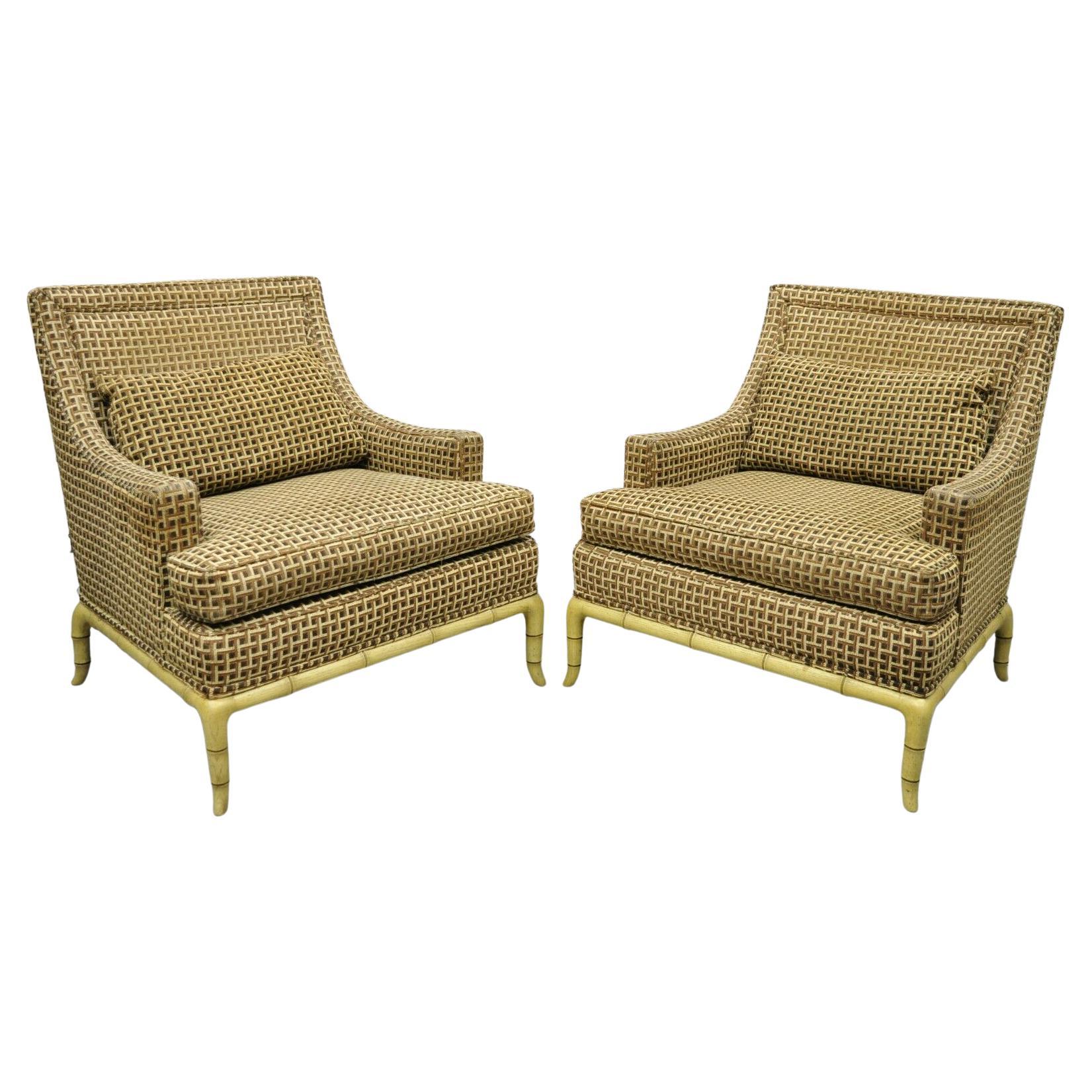 Marge Carson Vintage Faux Bamboo Hollywood Regency Lounge Club Chairs, a Pair