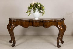 Marge Carson Walnut Serpentine Console Table with Cabriole Legs