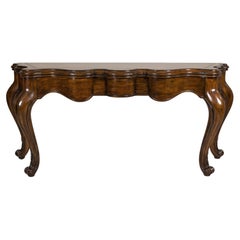 Marge Carson Walnut Serpentine Console Table with Cabriole Legs