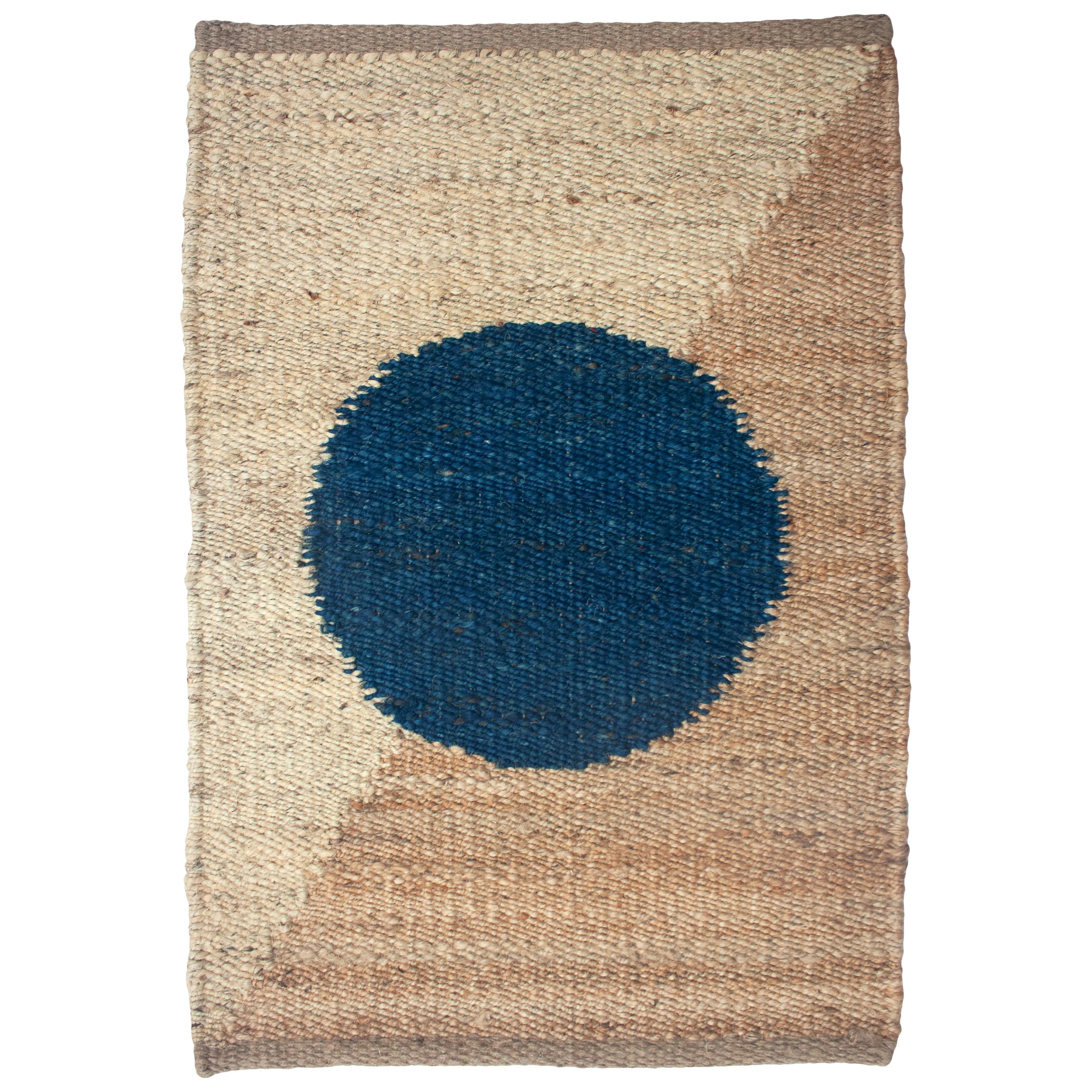 Margeaux Blue Circle Geometric Handwoven Modern Jute Rug, Carpet and Durrie For Sale