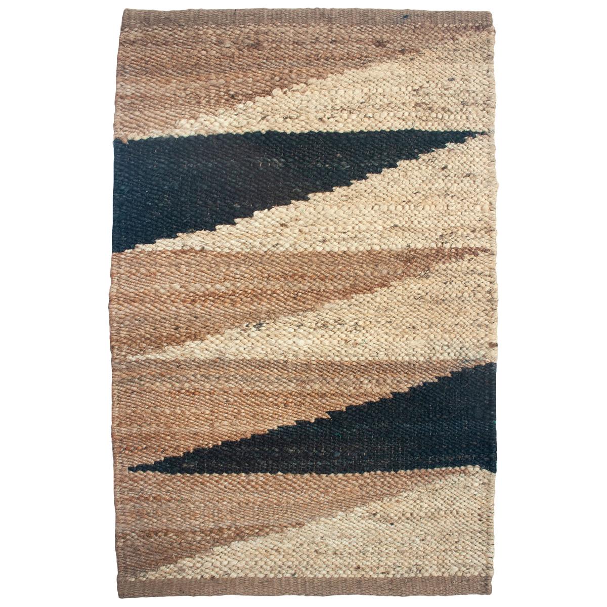 Margeaux Landscape Black Geometric Handwoven Modern Jute Rug, Carpet and Durrie For Sale