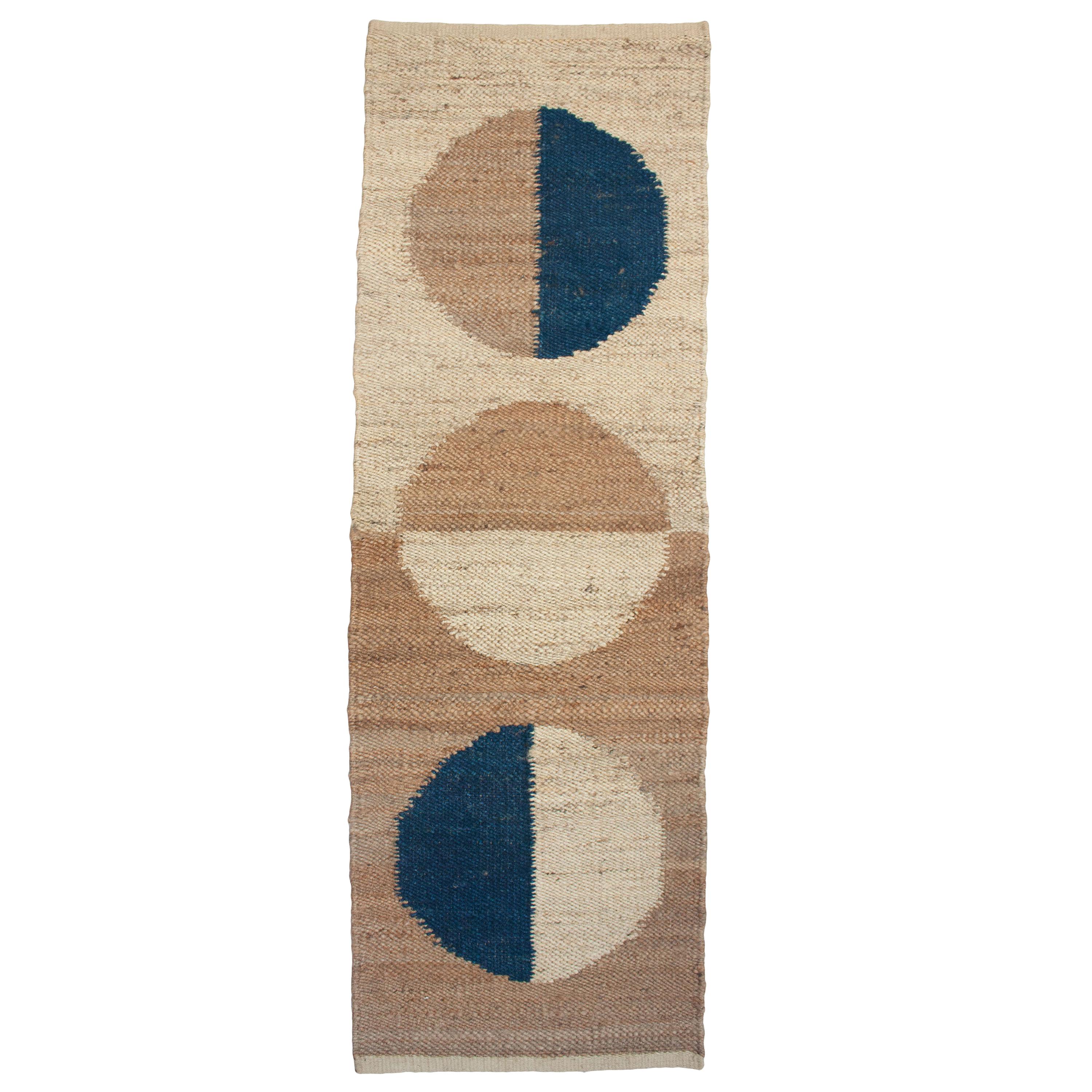 Margeaux Moon Blue Modern Handwoven Geometric Jute Rug, Carpet and Durrie For Sale