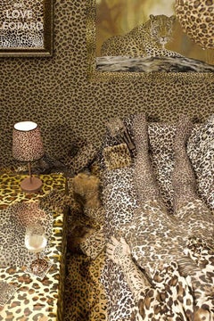 Decorum - Spotted tan beige black leopard print pattern still life room interior