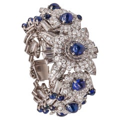 Vintage Margerand 1950 Paris Bracelet in Platinum with 150.71 Cts Diamonds and Sapphires