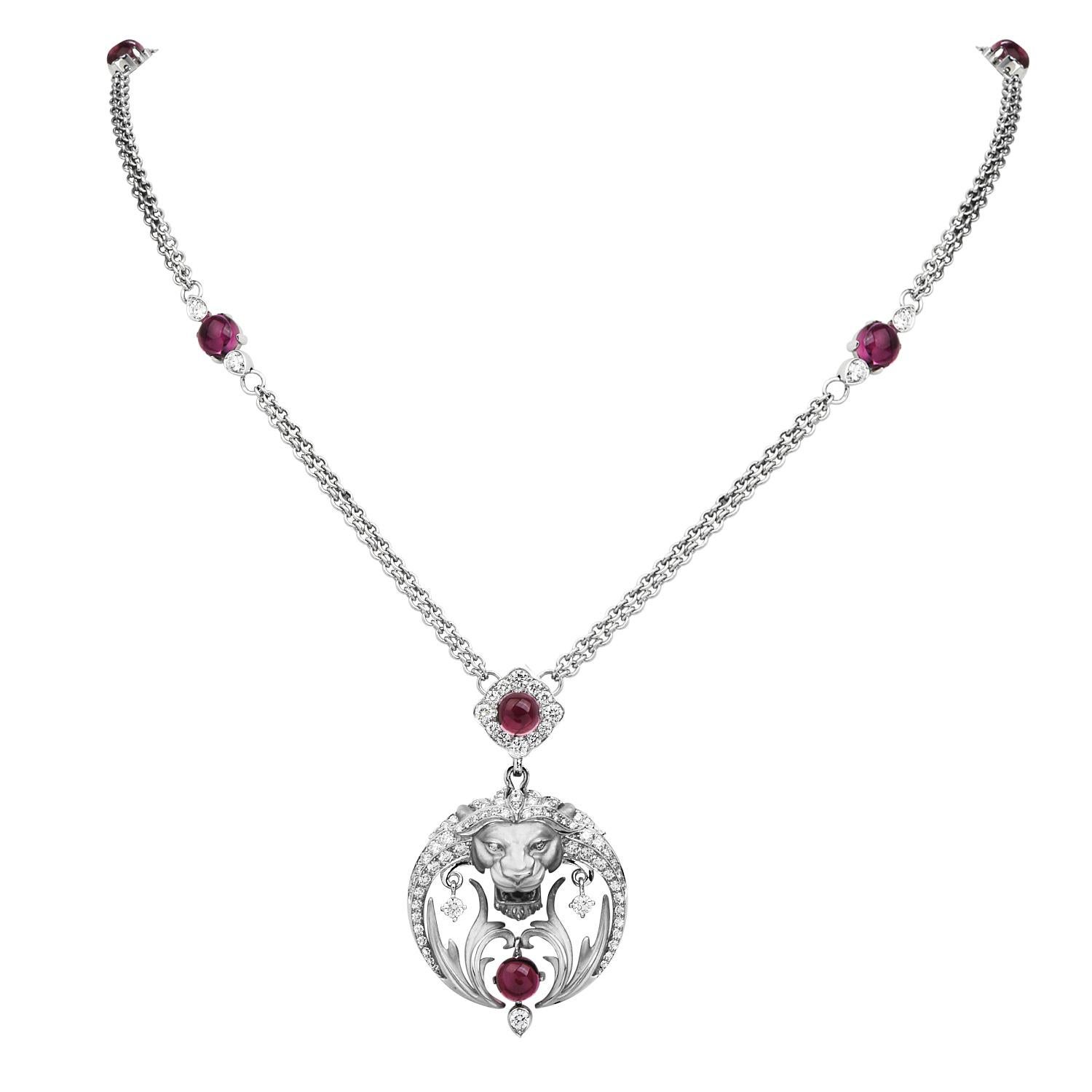 The Margerit Spanish brand, from their Babylon Collection, here is the floating garden necklace.

Inspired in a panther floating motif style pendant, with a double link chain style necklace.

Crafted in solid 18K white gold, enhanced by round-cut,