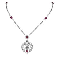 Margerit Babylon Diamond Tourmaline 18K White Gold Panther Pendant Necklace