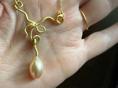 Margery Hirschey 18 Karat Gold Lavalier with Diamond and Pearl Drop