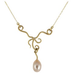 Margery Hirschey 18 Karat Gold Lavalier with Diamond and Pearl Drop