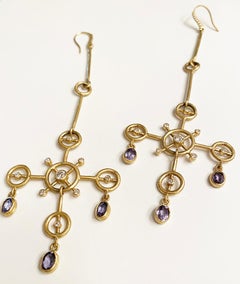 Margery Hirschey One of a Kind 18k Gold Spinel and Diamond Chandelier Earrings