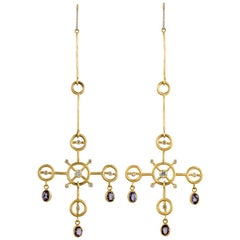 Margery Hirschey One of a Kind 18k Gold Spinel and Diamond Chandelier Earrings