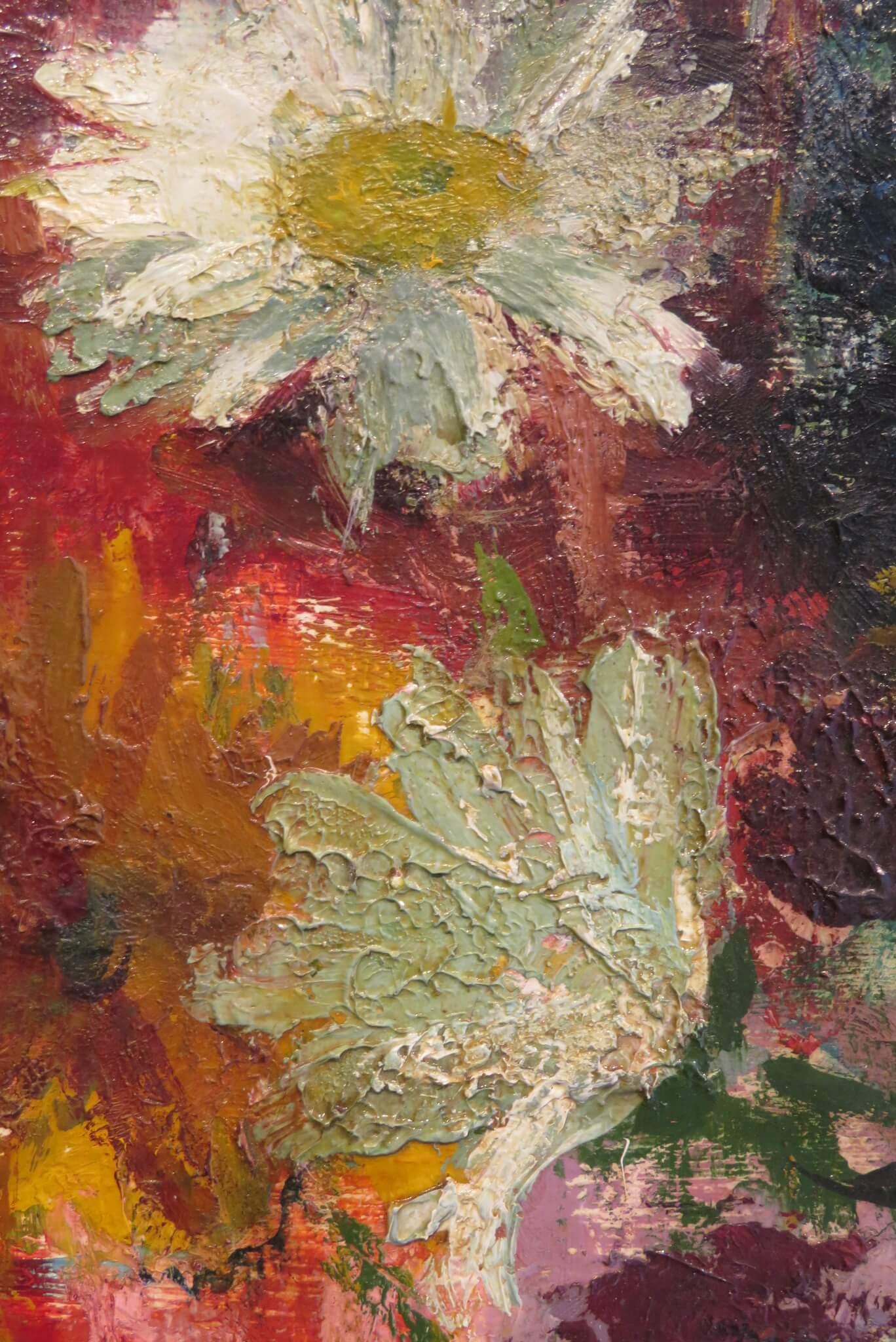 Mid Century Scottish post impressionist oil painting STILL LIFE OF FLOWERS - Painting by Margery Noel Slaney 