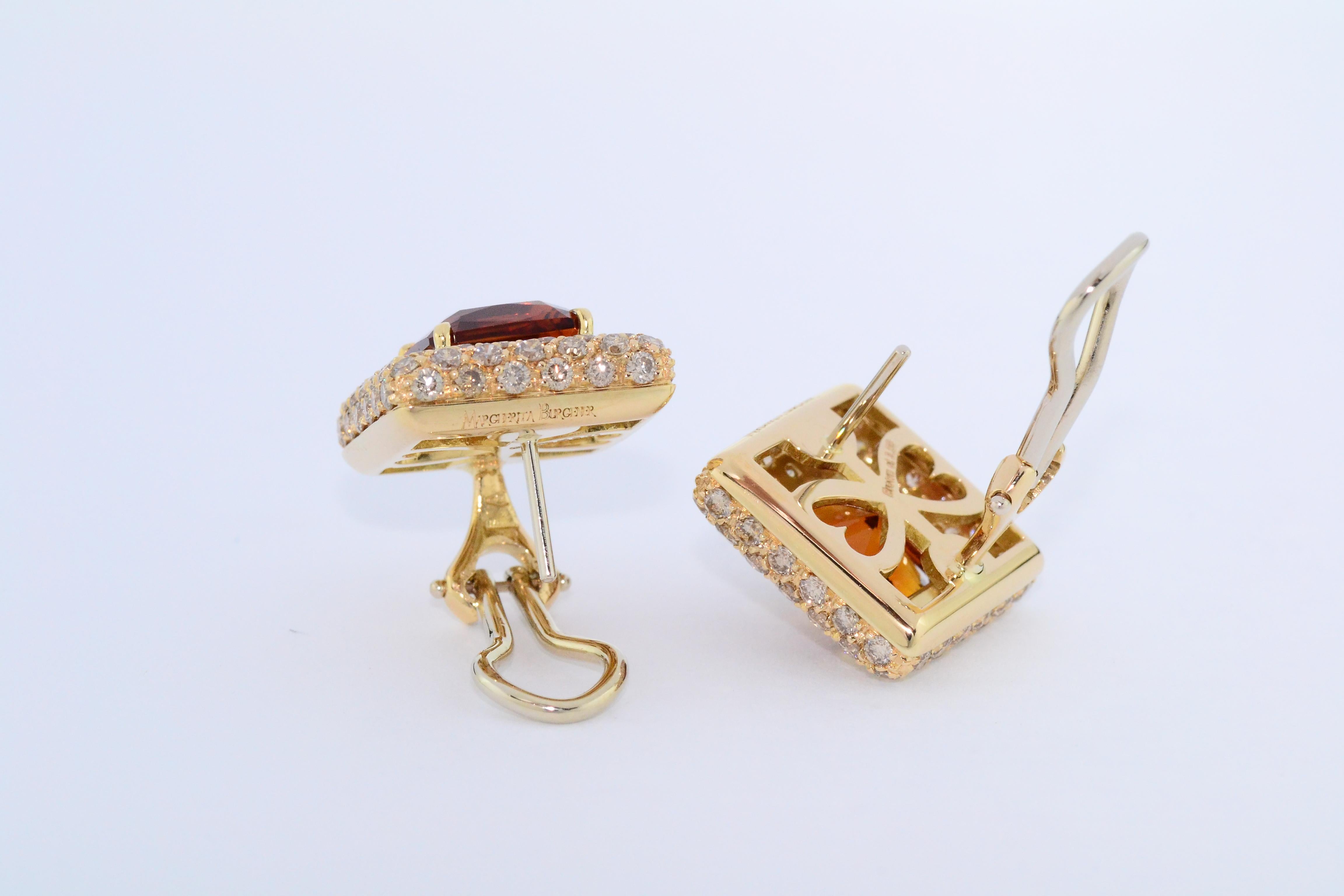 Madeira Citrin Quarz Brown Diamant Gelb 18KT Gold Made in Italy Ohrringe (Rundschliff) im Angebot