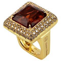 Margherita Burgener 18 Karat Gold Brown Diamond Citrine Quartz Cocktail Ring