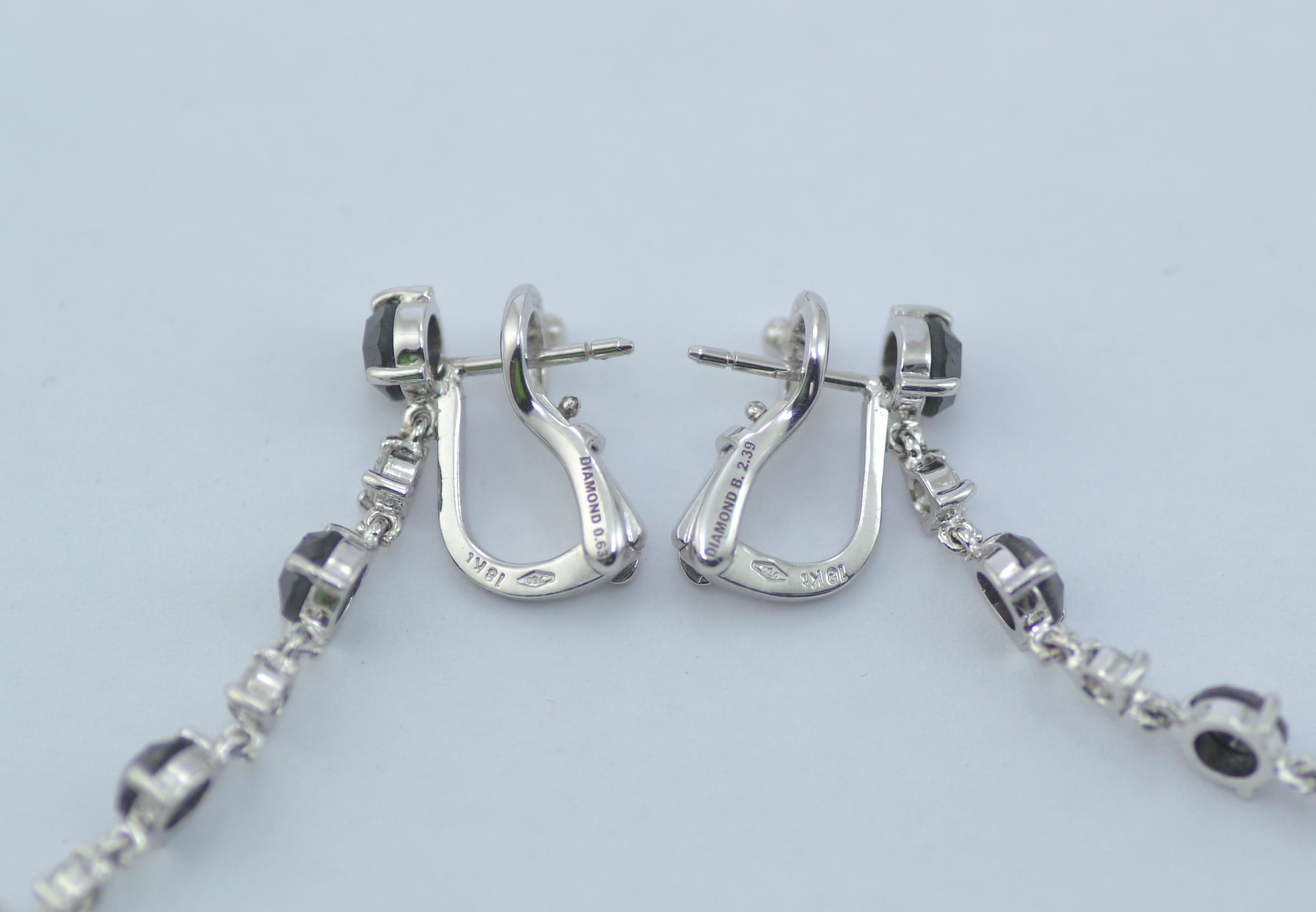 Women's Earrings Margherita Burgener 18 Karat Gold Diamond Black Diamond  Onyx Long