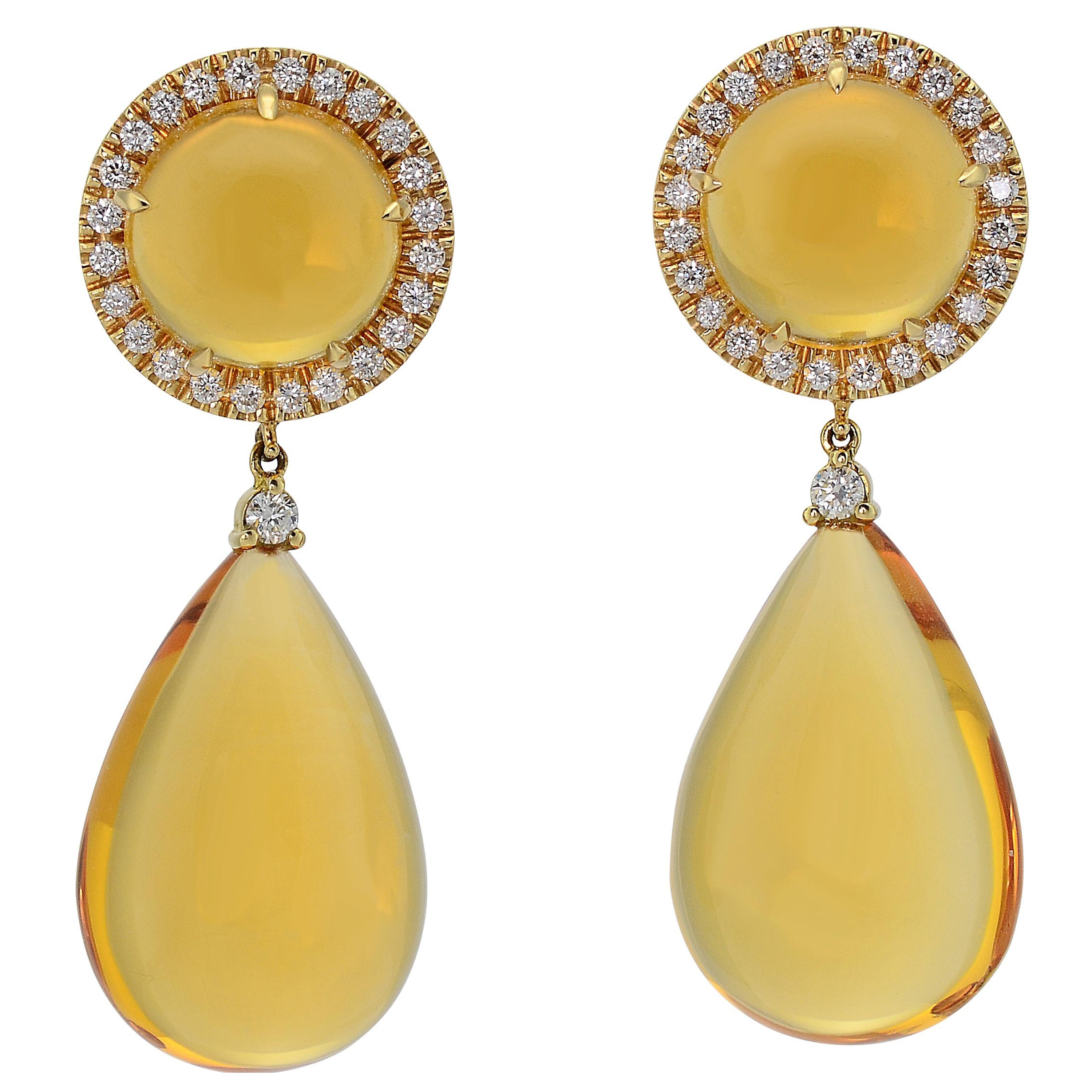 Yellow Gold Diamond Citrine Quartz  Earrings