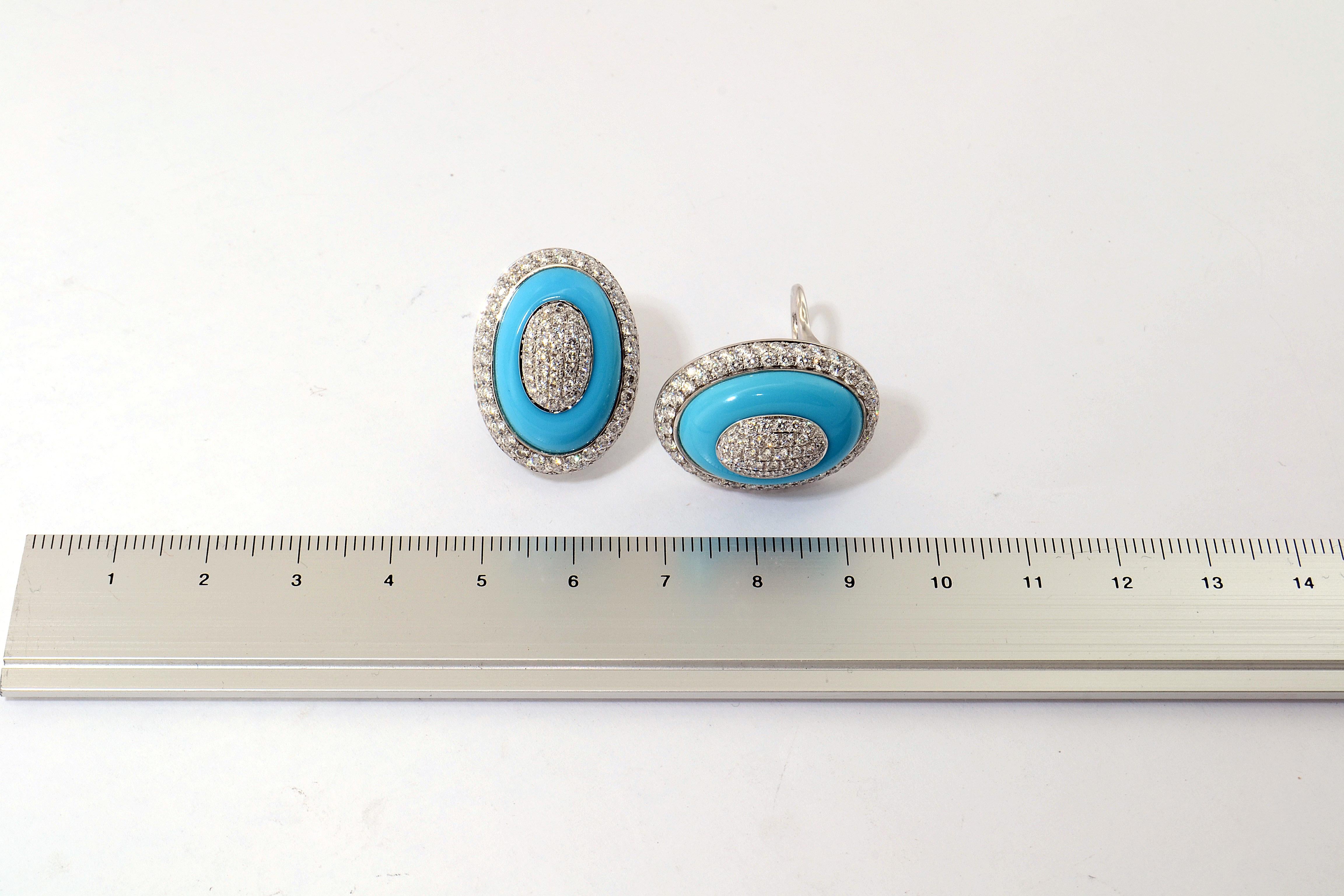 Turquoise Diamant Or blanc 18 carats  Boucles d'oreilles Neuf - En vente à Valenza , IT