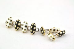 Black White Polka Dot  18 Kt Yellow Gold Enamel Studs Cufflinks Dress Set