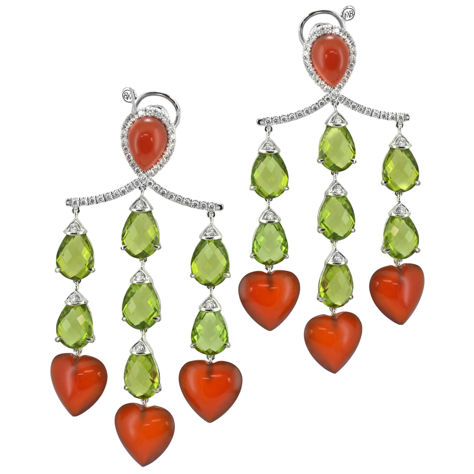 Chandelier Earrings Diamond Peridot 18 Karat Gold Margherita Burgener, Italy at 1stDibs