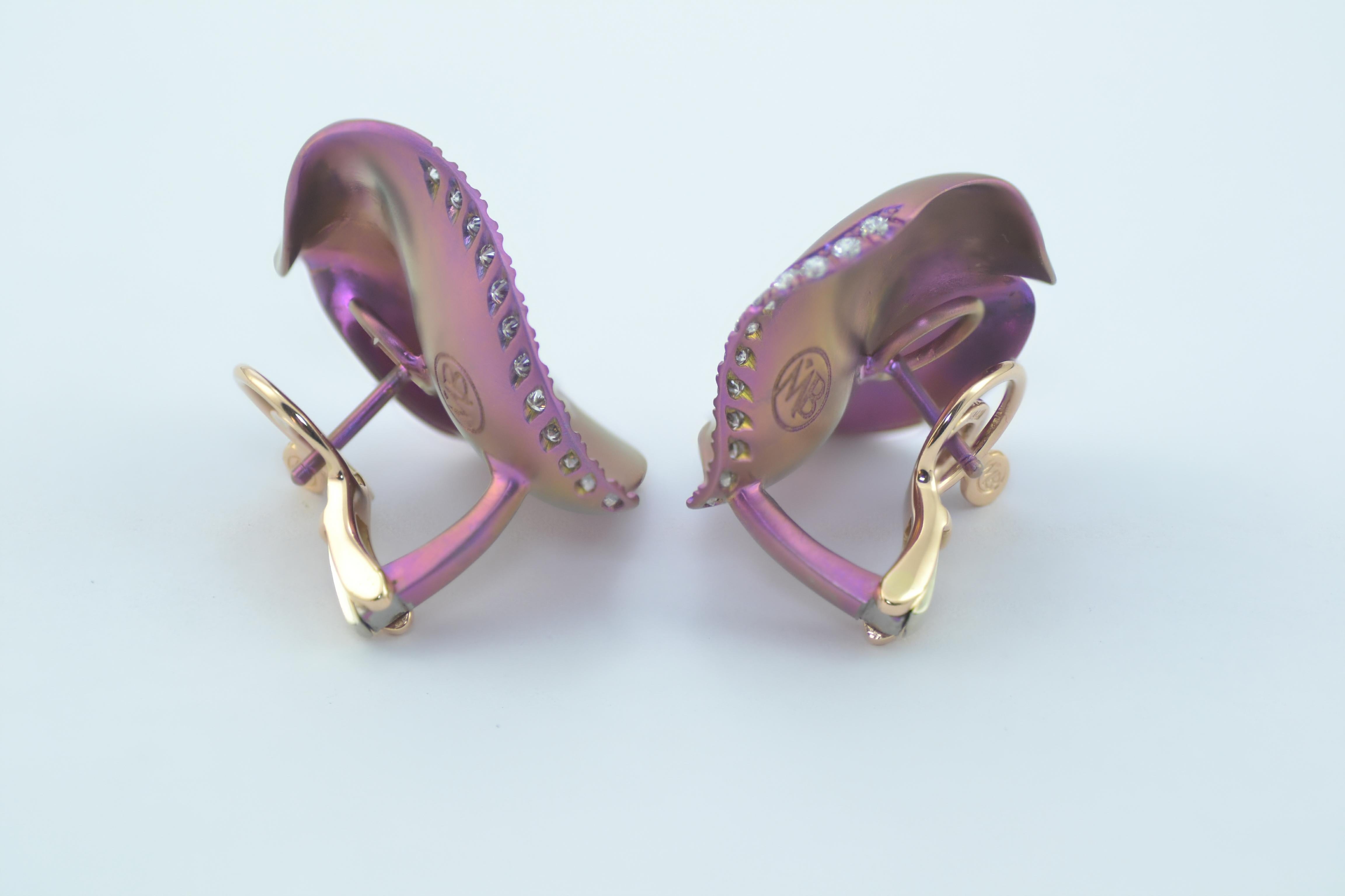 Contemporary Margherita Burgener Pink Titanium Diamond 18 Karat Gold Clip Stud Earrings