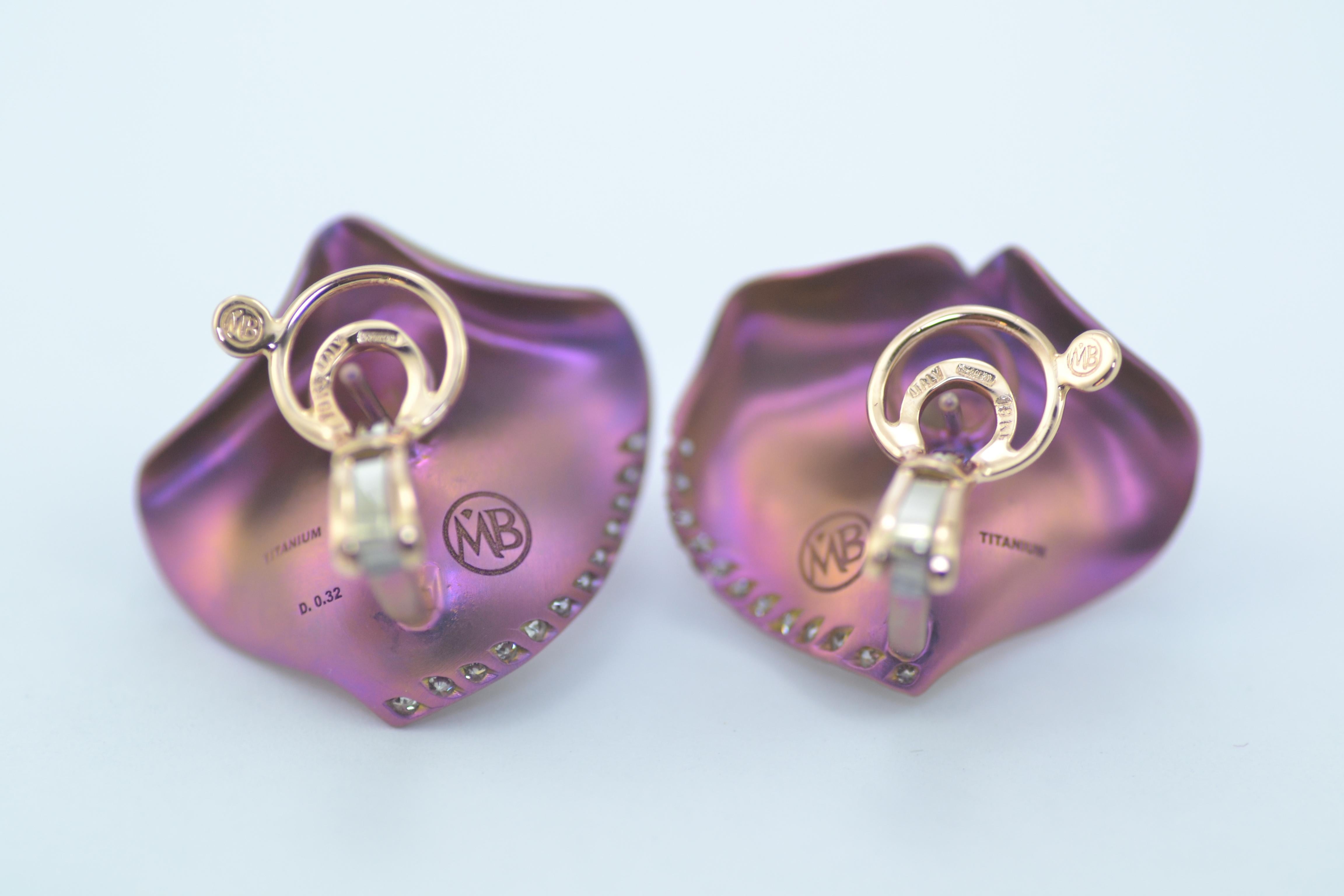 Round Cut Margherita Burgener Pink Titanium Diamond 18 Karat Gold Clip Stud Earrings